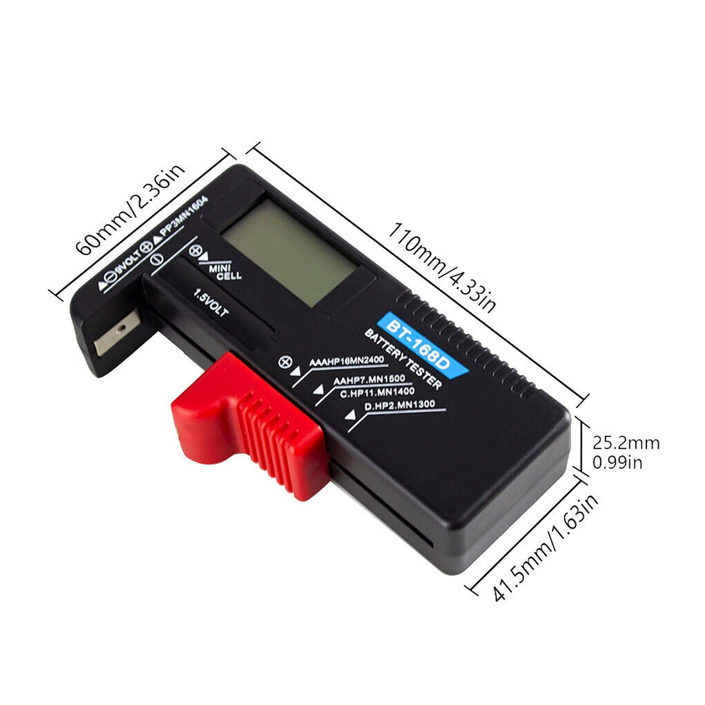 Universal Battery Tester with Digital LCD for Multiple Battery Types 9V 1.5V