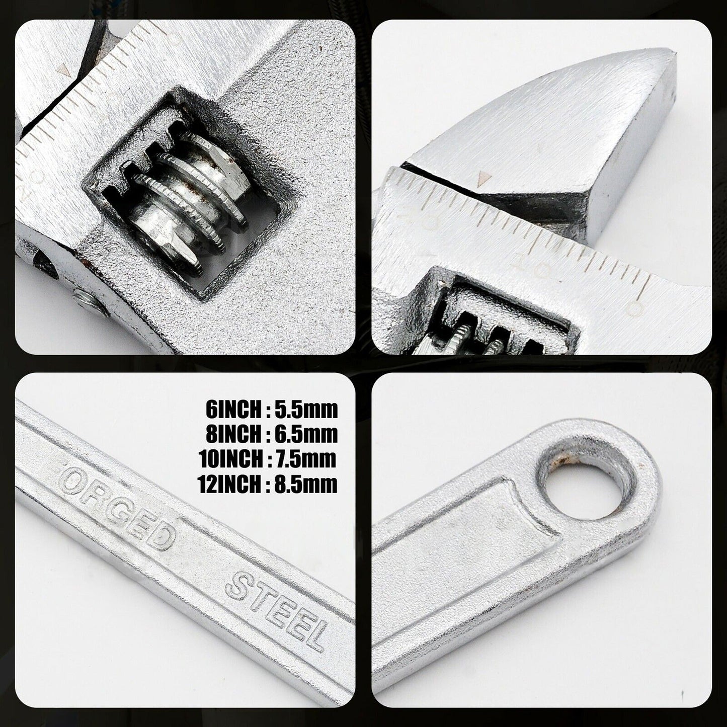 4pcs Wide Open Jaw Forged Steel Adjustable Wrench Shifter