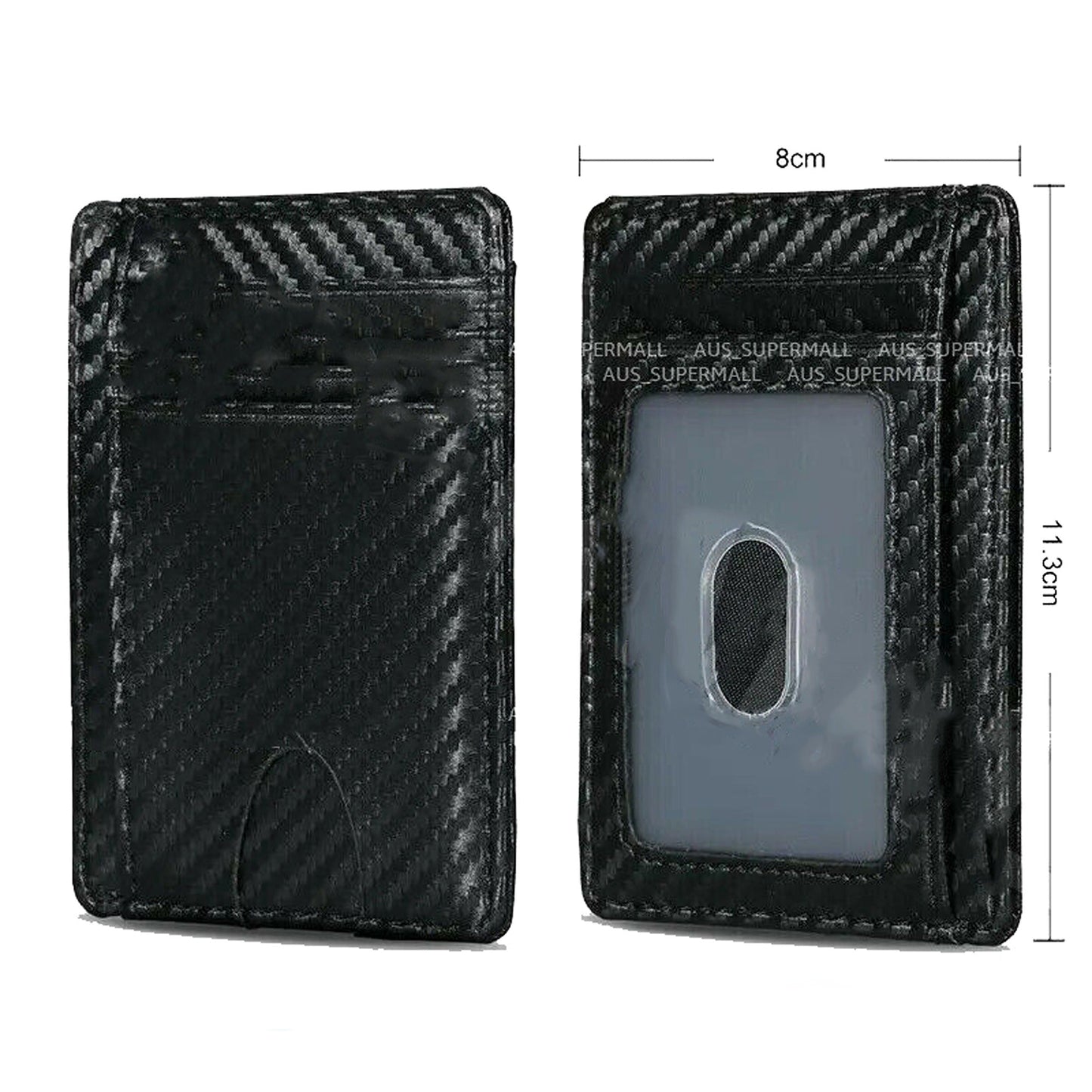 Slim RFID Blocking Carbon Fiber Wallet Minimalist Card Holder Leather Case