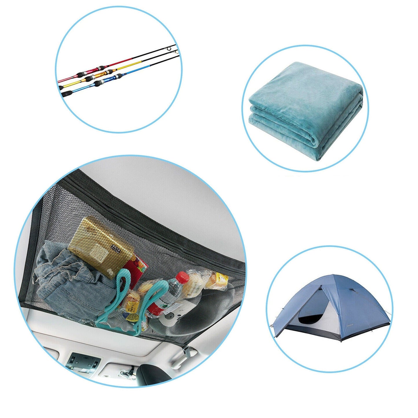 Interior Travel Mesh Storage Zipper Bag for Car Roof Top