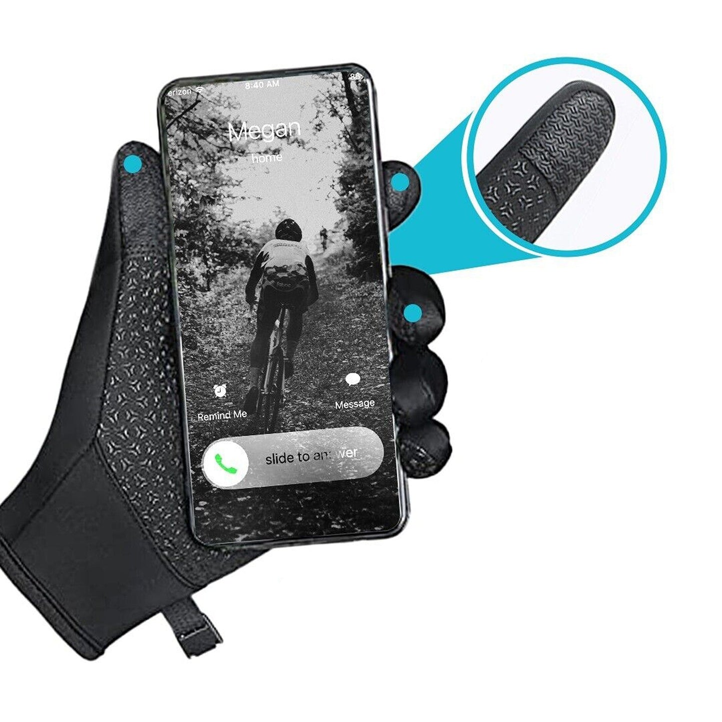 Black Winter Sports Cycling Gloves Warm Waterproof Mobile Friendly