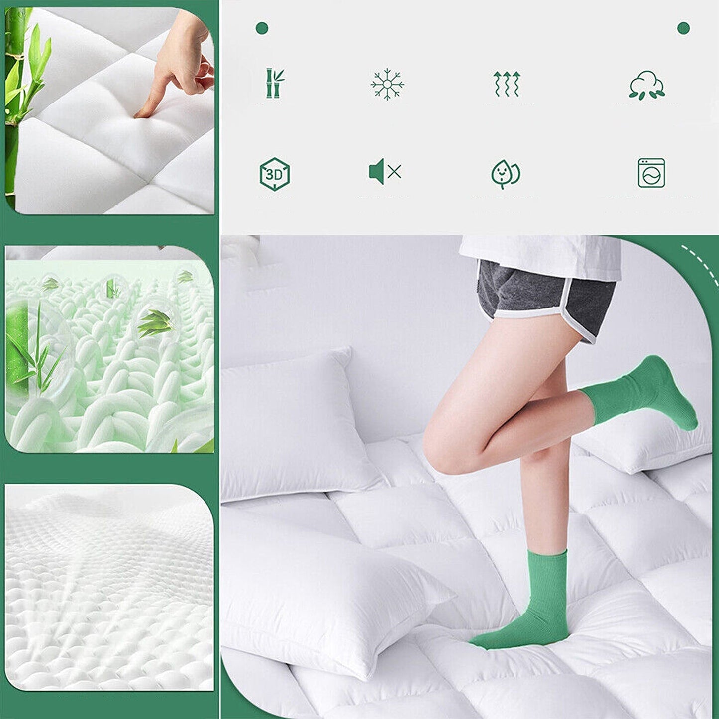 Luxury Bamboo Pillowtop Mattress Topper Queen King Size 1000GSM