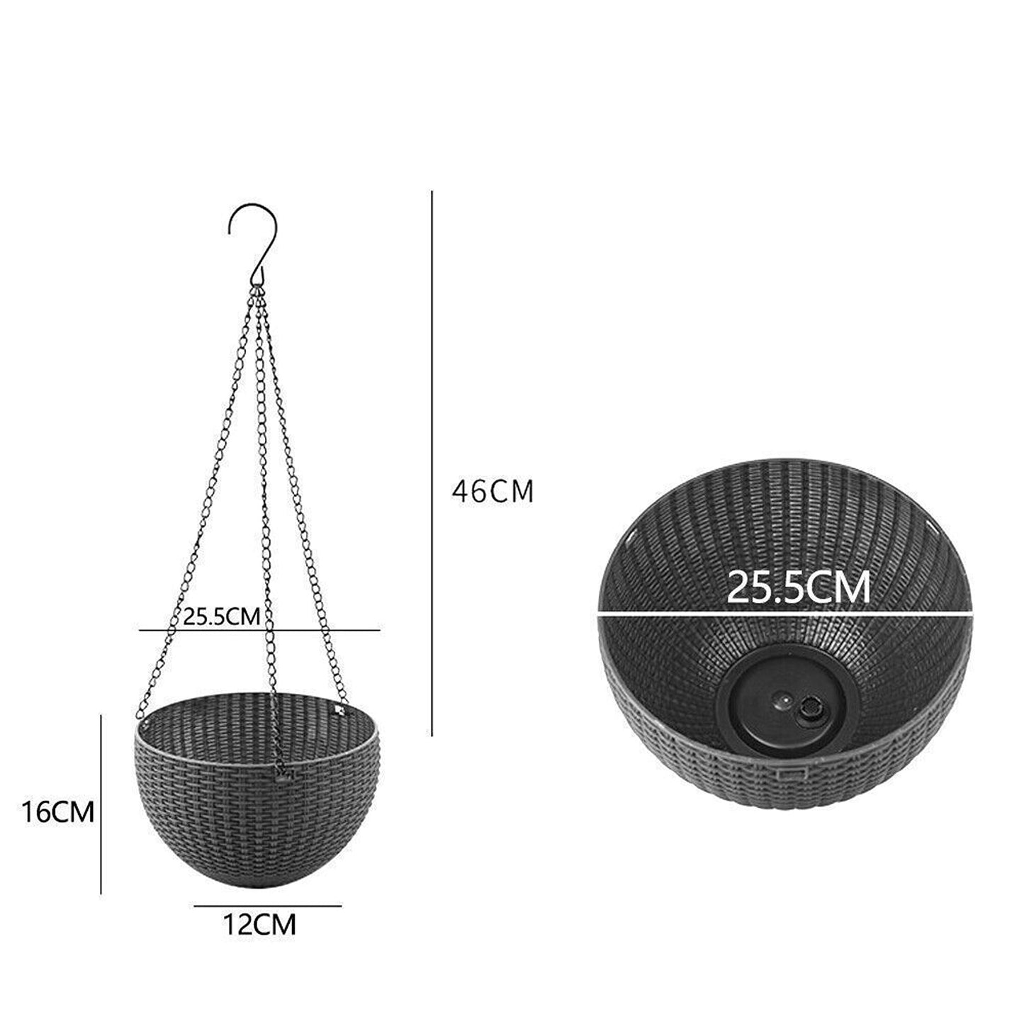 2pcs Dark Gray Landen Rattan Hanging Plant Pots Flower Baskets Wall Garden Planters