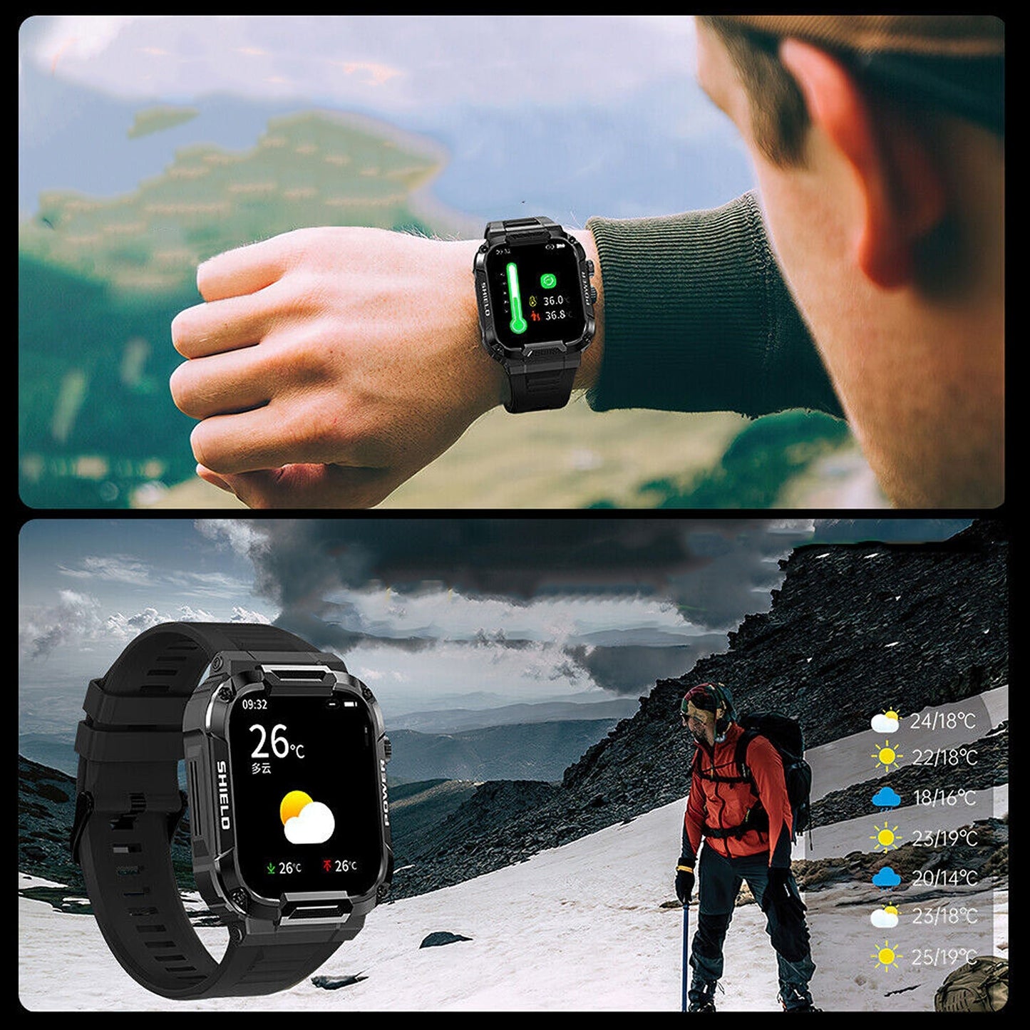 Rugged Smart Watch for Outdoor Sports Fitness Tracker with Call Function