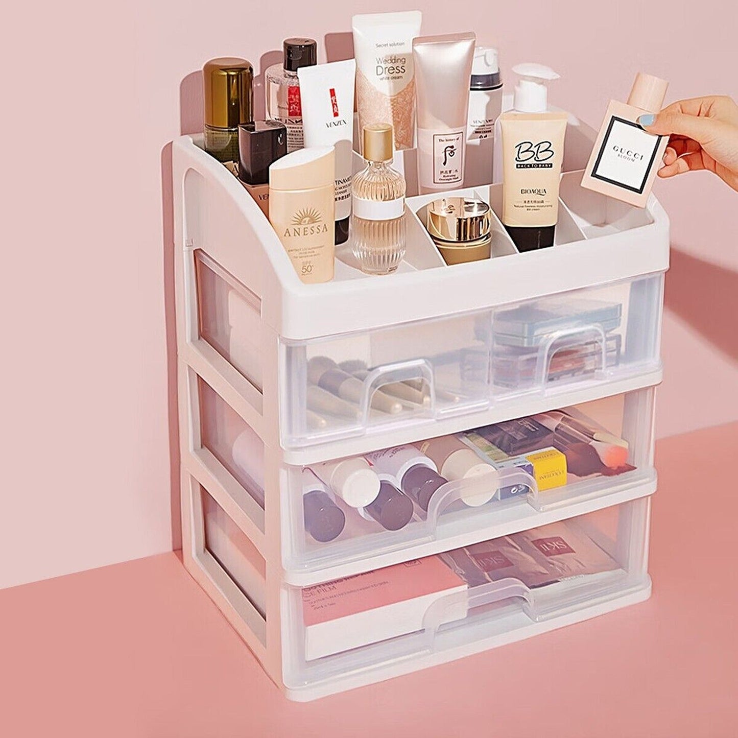 Cosmetic Organizer Box for Desk Drawer Makeup Storage Case