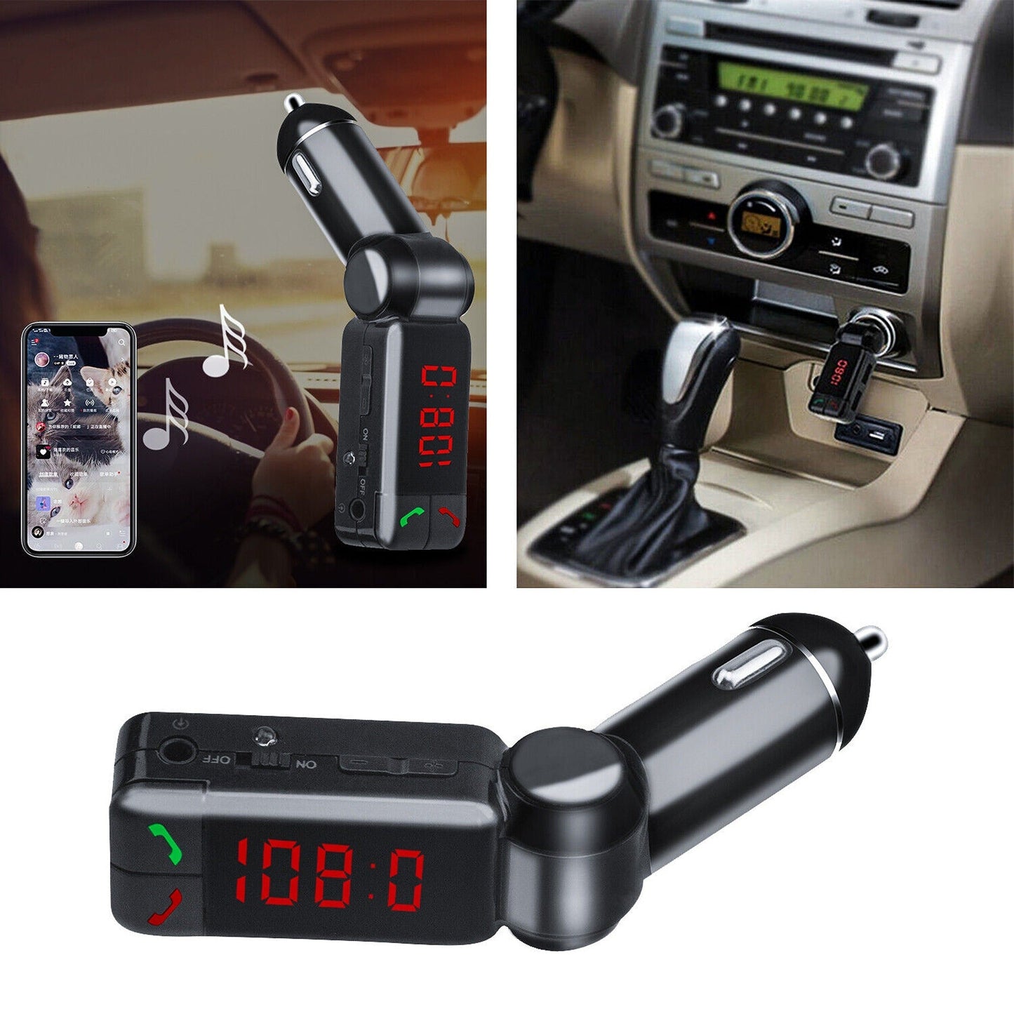 FM Transmitter Bluetooth Car Kit with USB Charger and MP3 Player