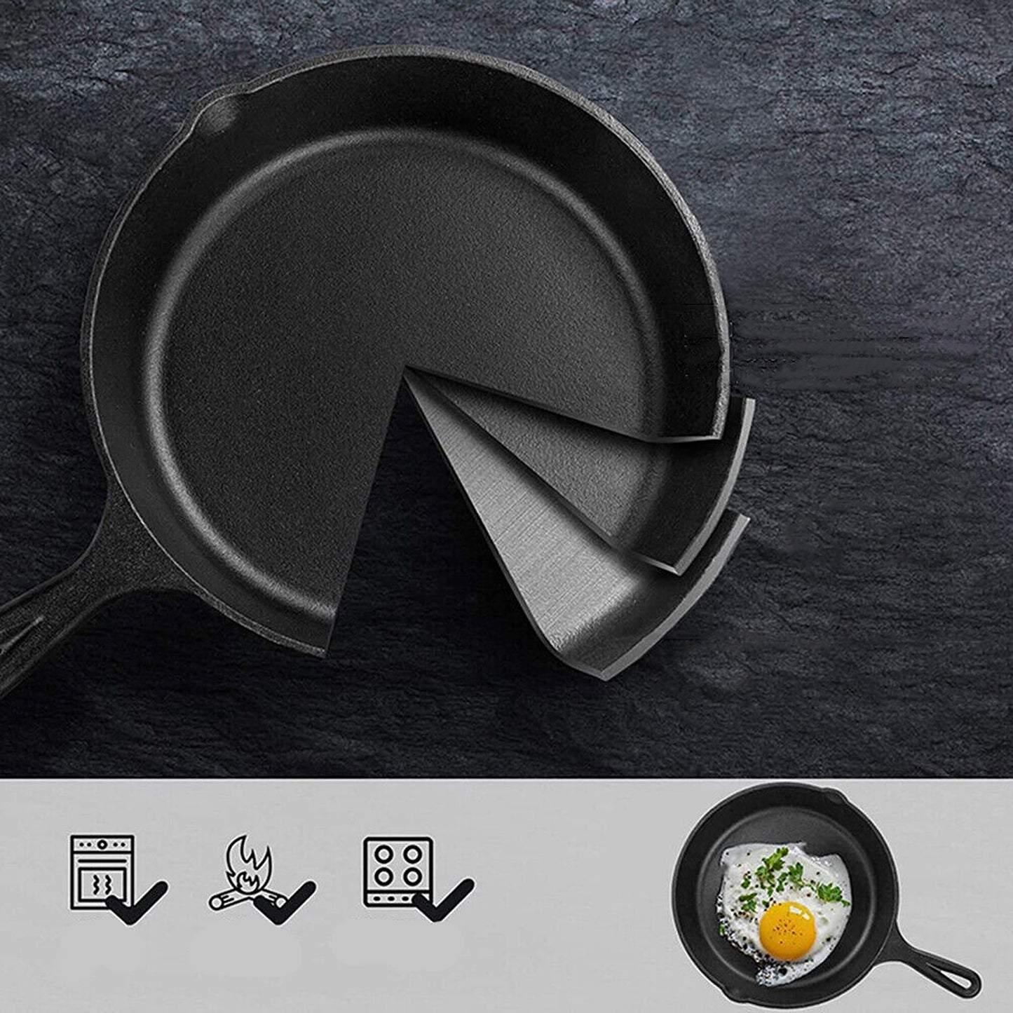 3-Piece Nonstick Cast Iron Frypan Set for BBQ and Cooking