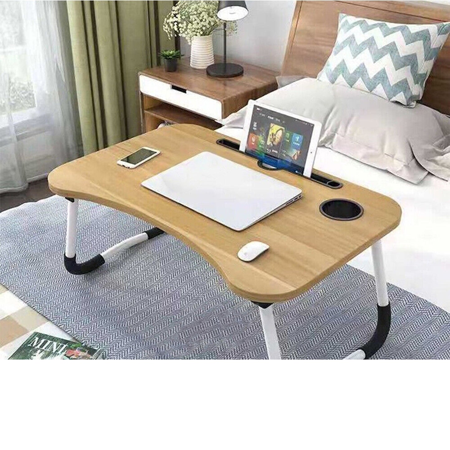 Portable Lap Desk for Laptop Foldable Bed Table with Cup Slot Picnic Tray