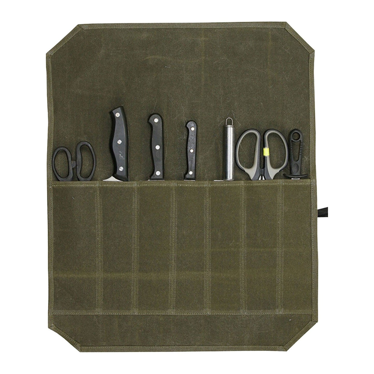 Waxed Canvas Chef Knife Roll Bag 7 Slot Storage Case