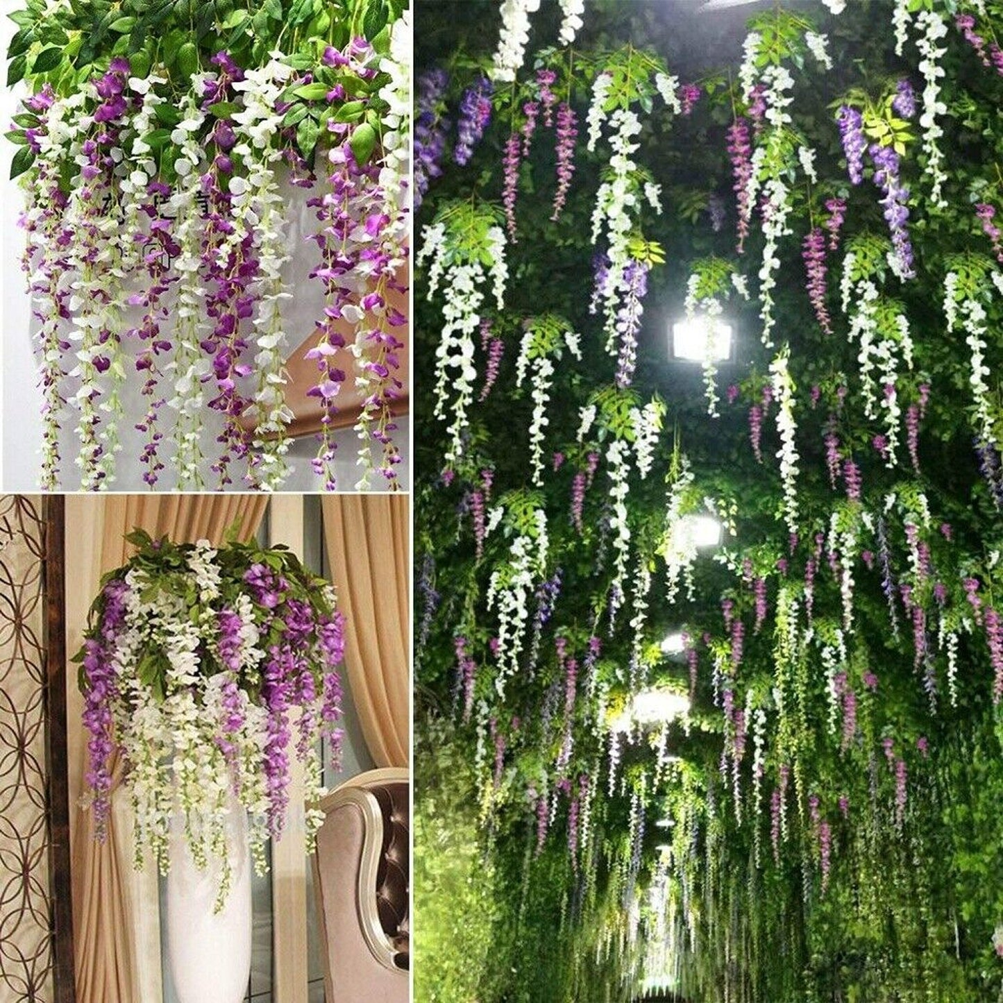 12pcs Silk Wisteria Flower Vine Artificial Garland Leaf Decor for Weddings