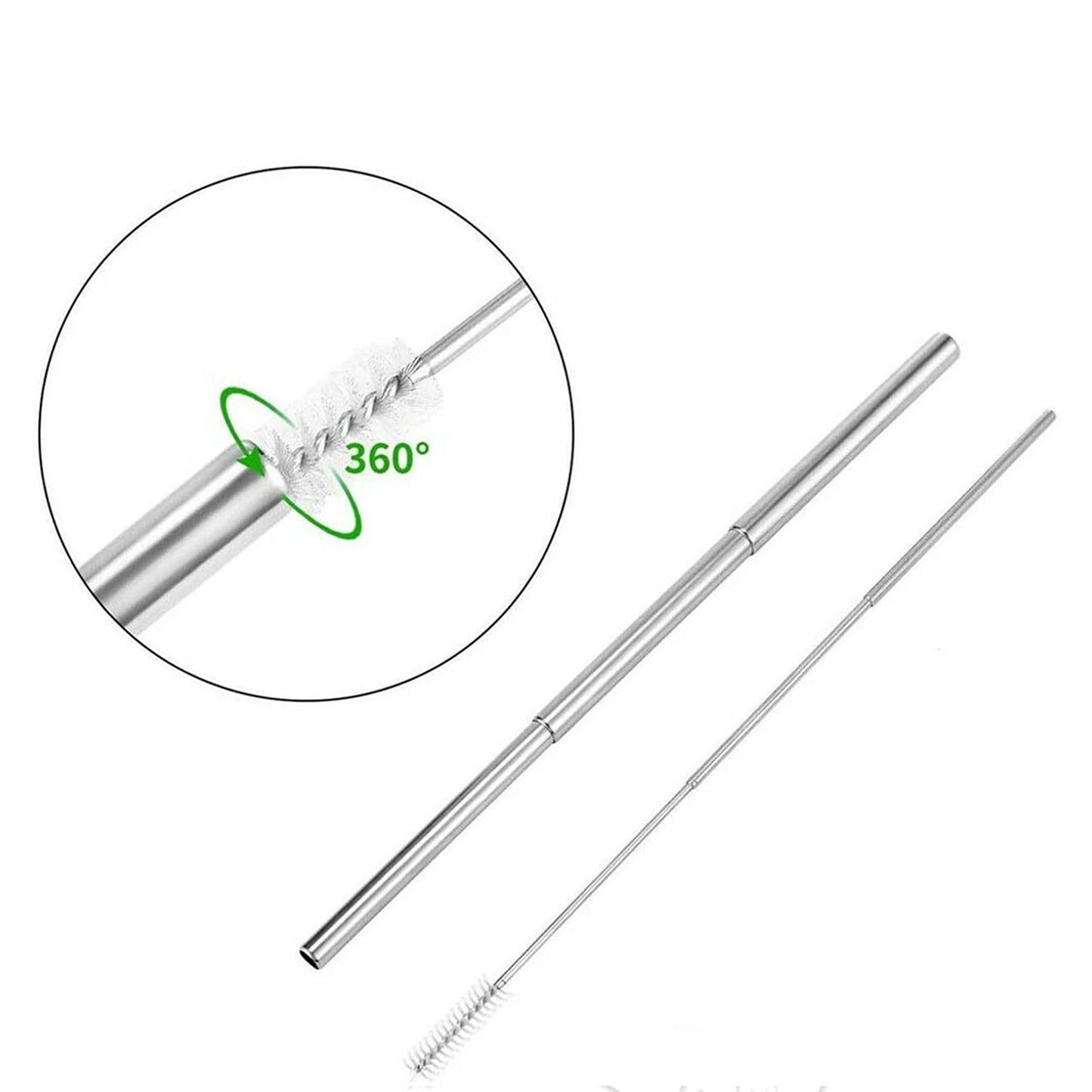 Telescopic Stainless Steel Drinking Straws with Cleaning Brush