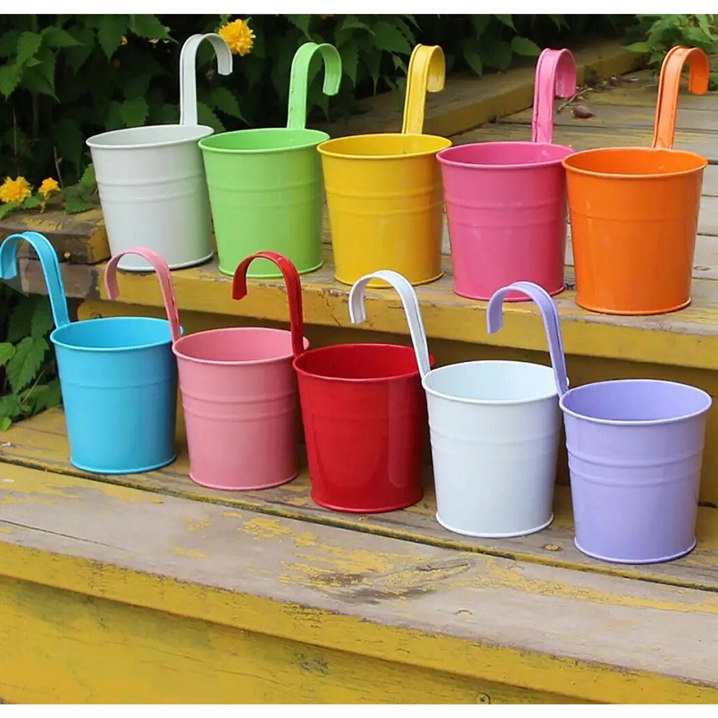 10pcs Iron Hanging Flower Pots with Detachable Hooks for Balcony Garden