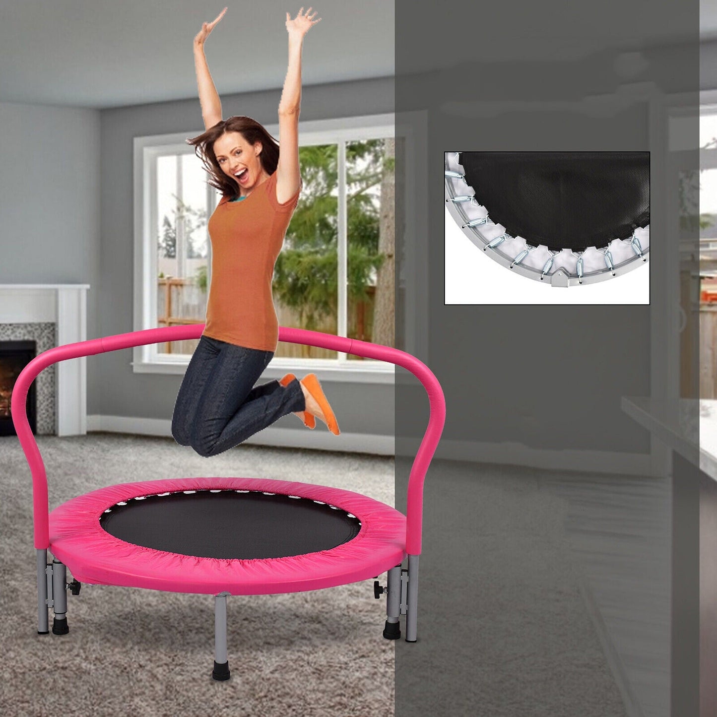 Elastic 36-inch Mini Trampoline with Handrail for Cardio Fitness