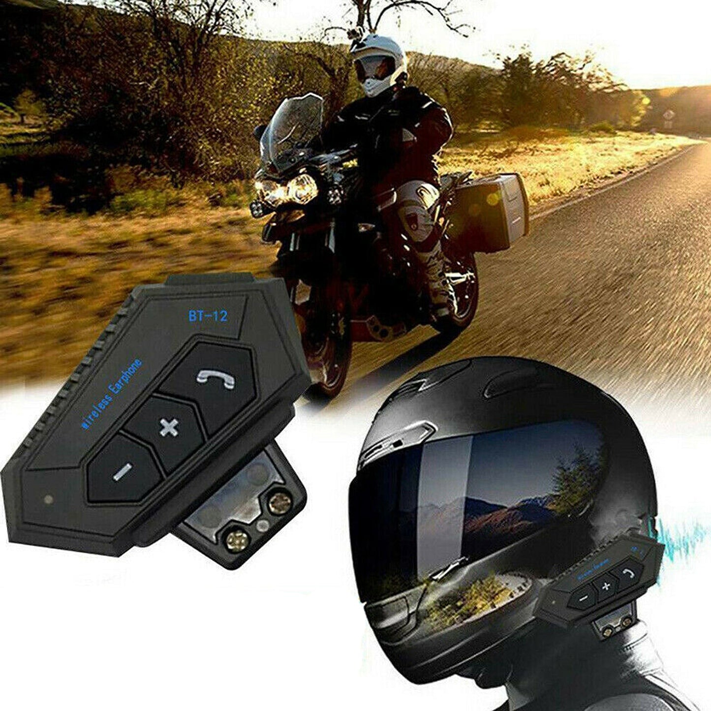 Motorcycle Helmet Bluetooth Intercom Headset BT-12 Wireless Headphone