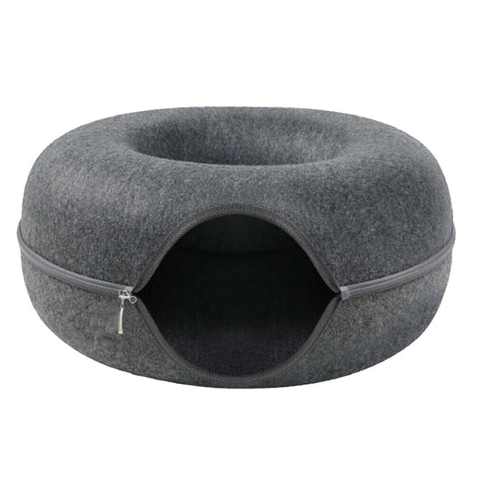 Cat Tunnel Donut Bed Felt Pet House with Interactive Play Toy
