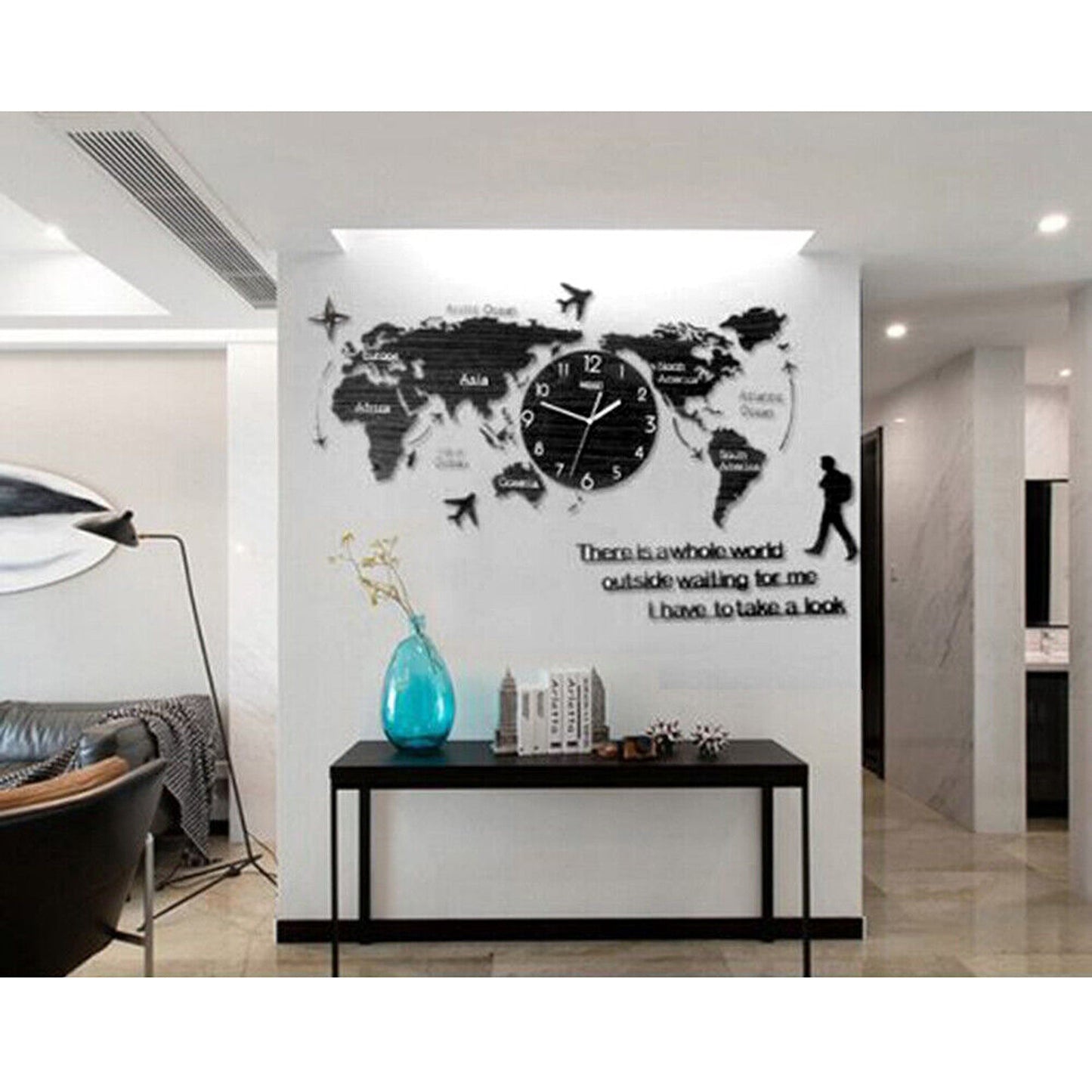 Ultra Quiet Large 3D Wall Clock Acrylic Watch World Map Decor