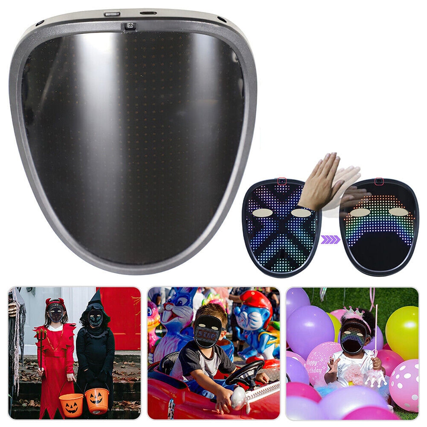 Gesture Control LED Mask Transforming Light-Up Face Mask for Cosplay Party