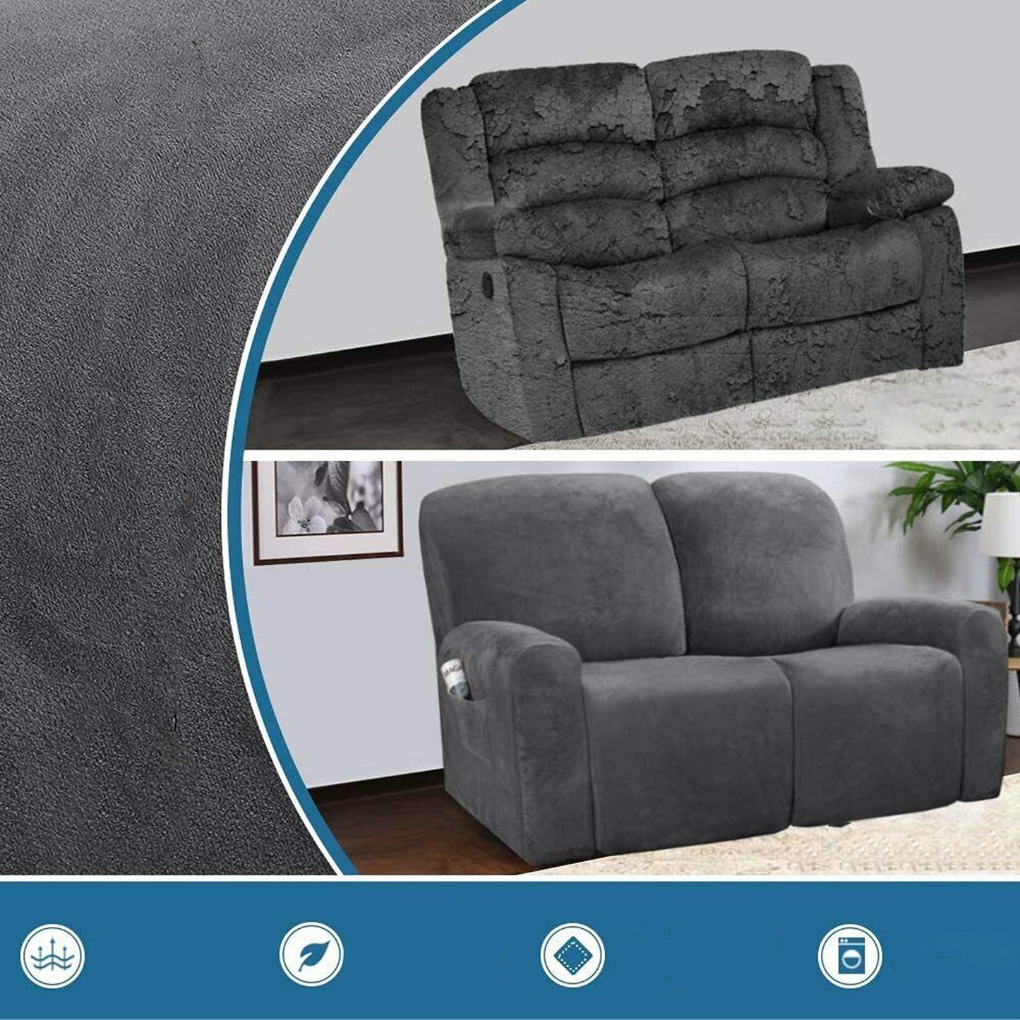 2 Seater Stretch Recliner Sofa Cover Velvet Reclining Couch Slipcovers