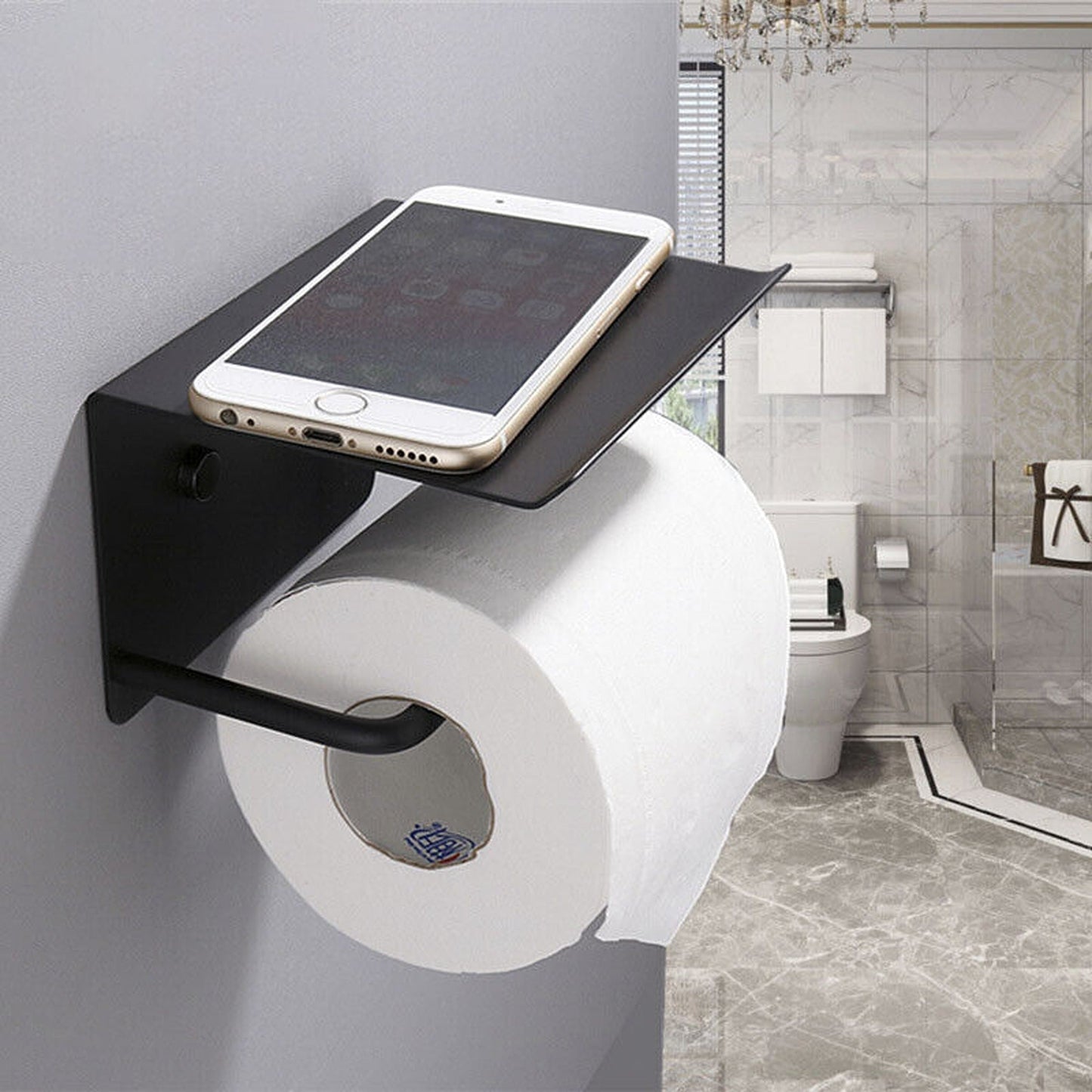 Toilet Paper Roll Holder with Storage and Phone Shelf Stainless Steel Bathroom Fixture