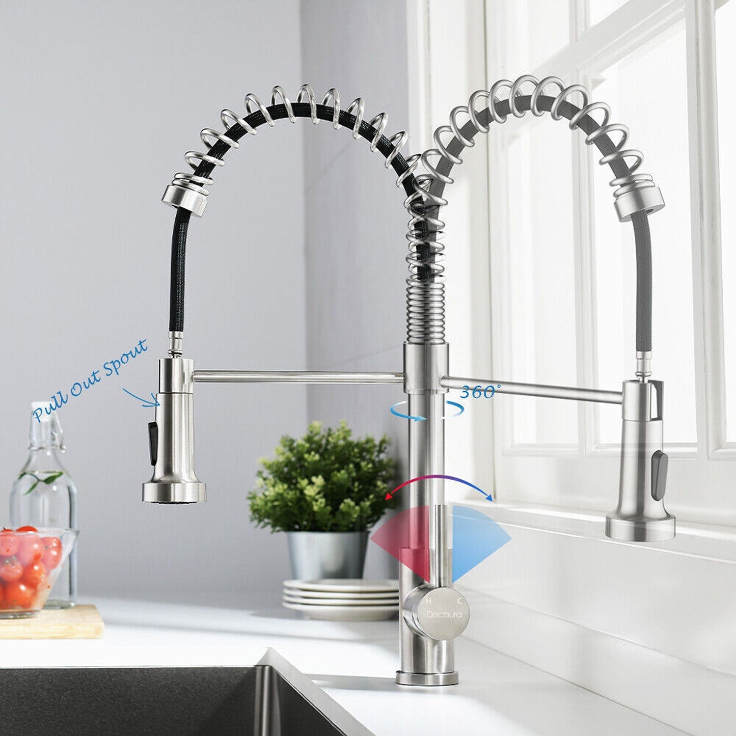 360 Degree Swivel Spout Solid Brass Kitchen Mixer Tap Sink Pull-Out Faucet