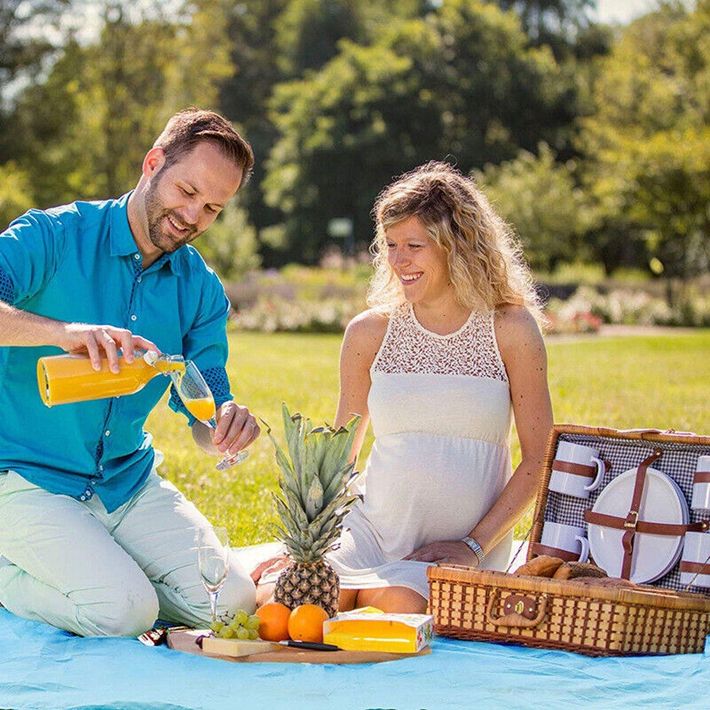 Blue Sand Free Beach Mat Waterproof Portable Outdoor Picnic Blanket