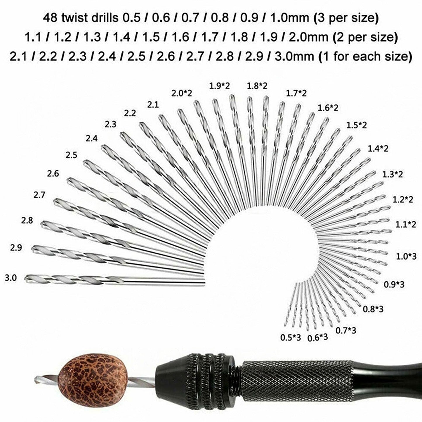 49pcs Precision Mini Hand Drill Set Twist Bits for DIY Woodworking