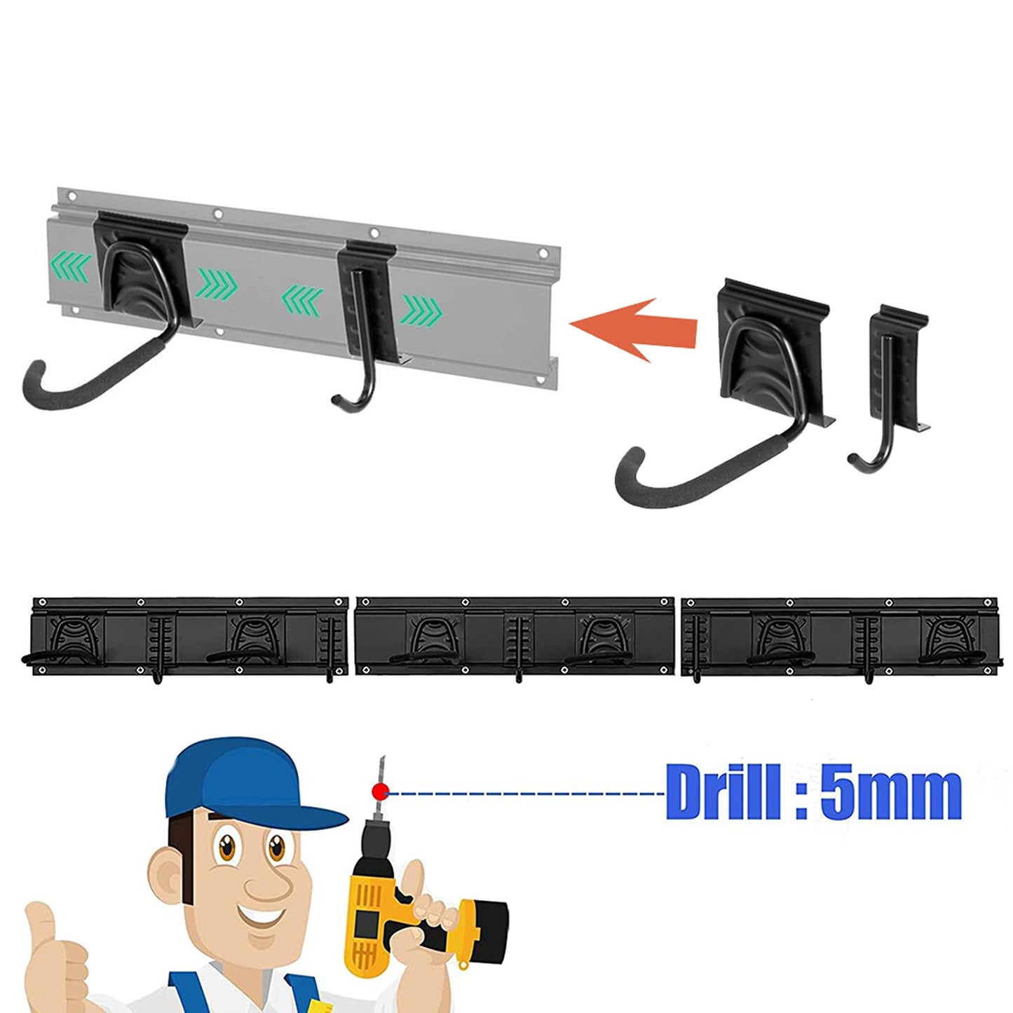 Wall Mount Bicycle Storage Rack Adjustable Garage Bike Hanger for 6 Bikes