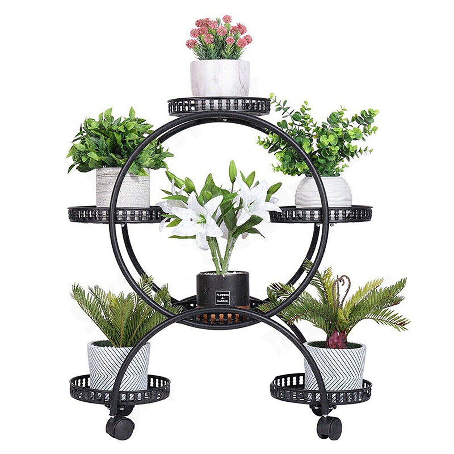 Mobile Balcony Plant Stand with 4 Wheels - 6 Pots