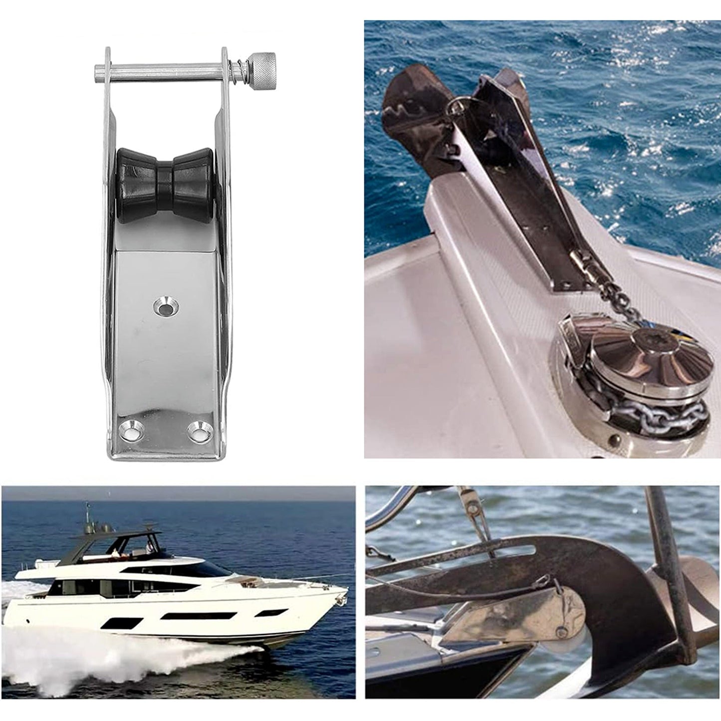 Bow Anchor Roller for Boats Stainless Steel with Spring-Loaded Pin
