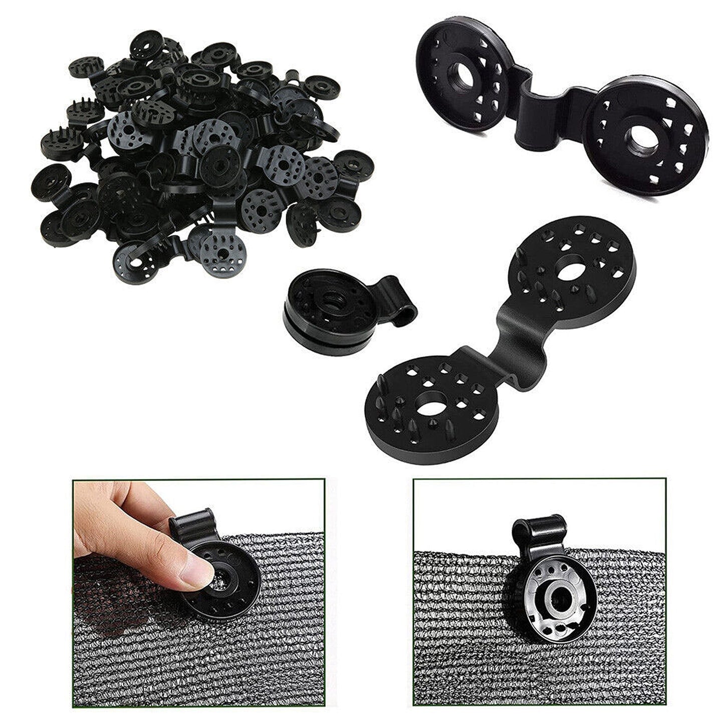 Clips and Hooks for Sunshade Nets and Tarps