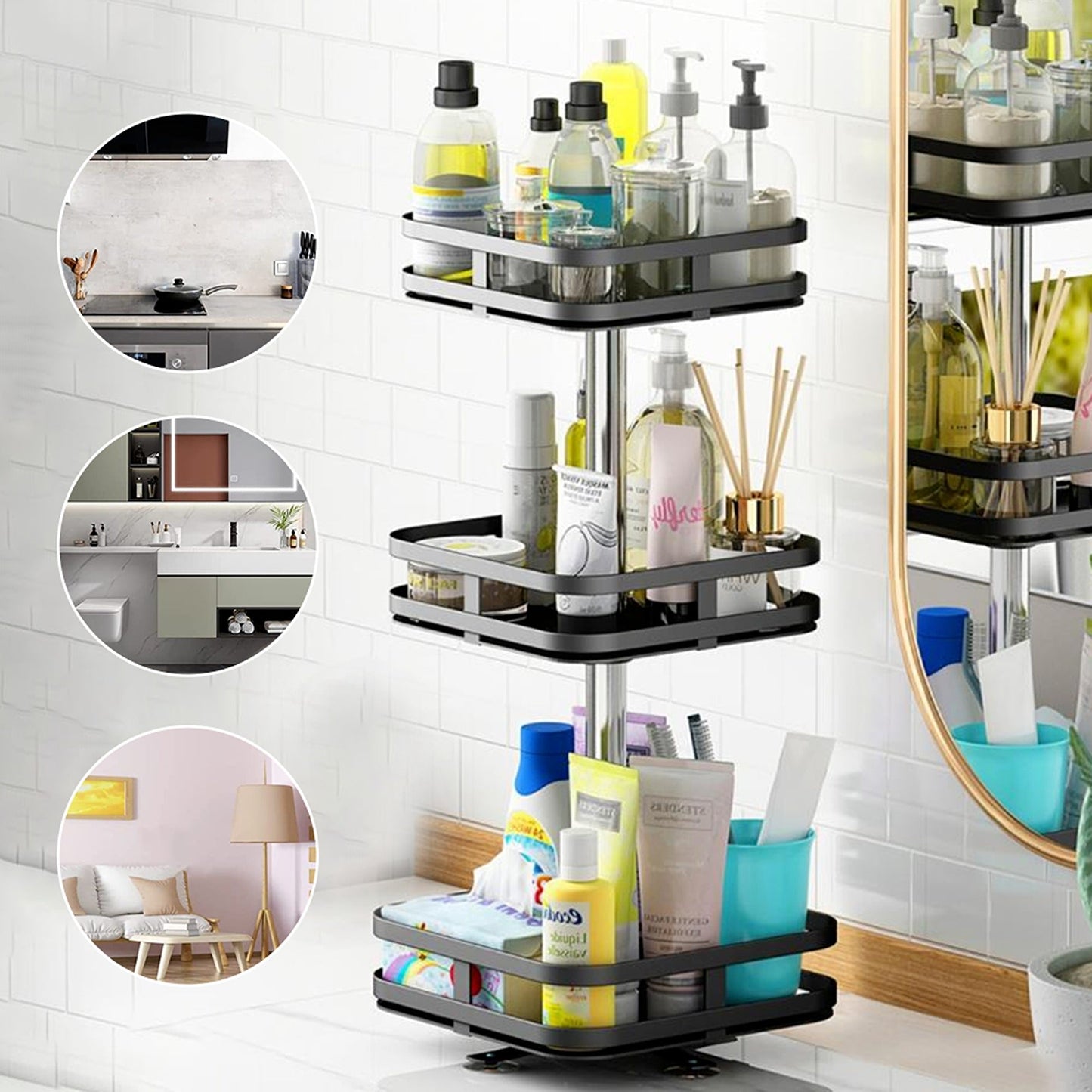 Rotating Kitchen Spice Rack Round Pantry Shelf Storage Organiser
