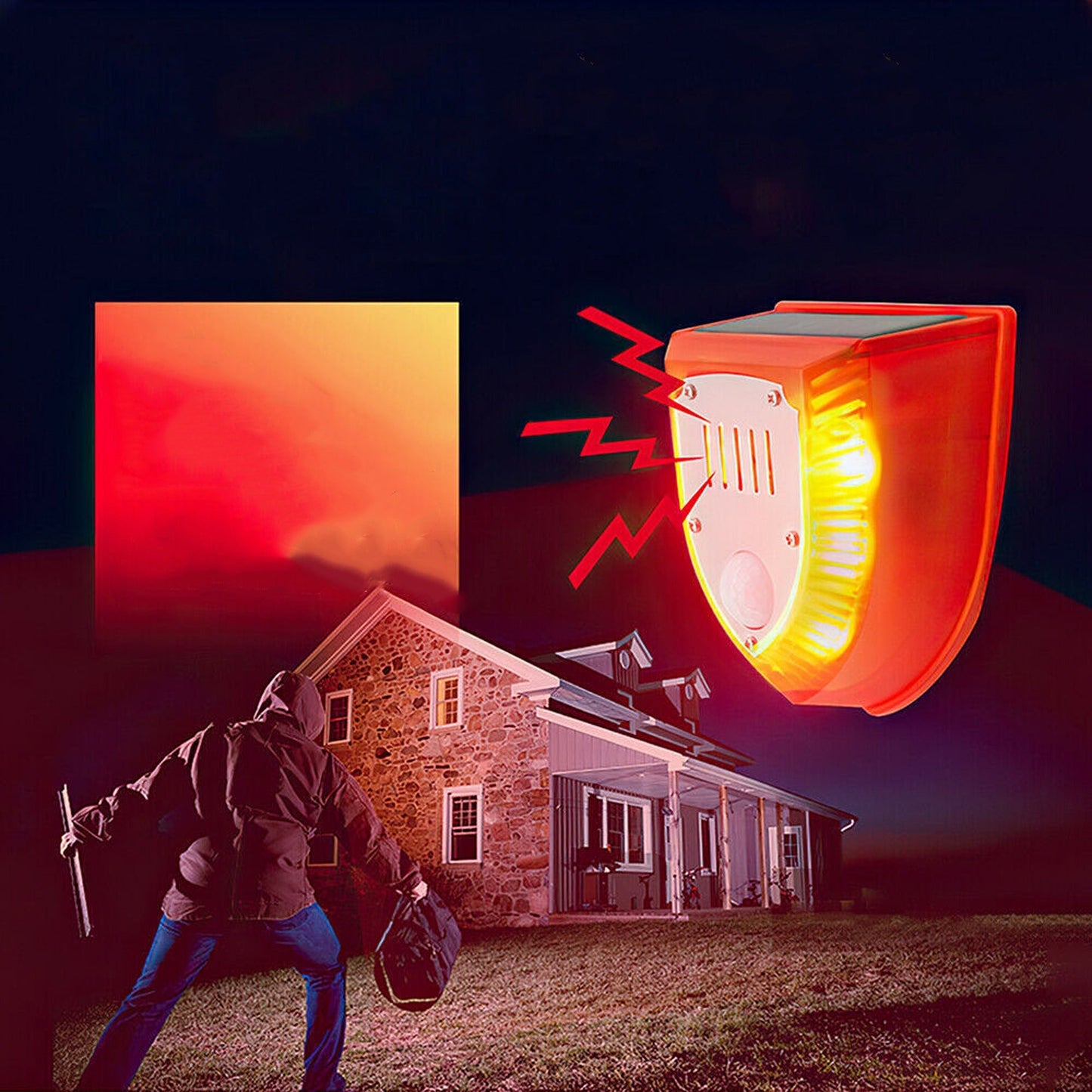 Outdoor Wireless Solar Alarm Light with PIR Motion Sensor and Sound Alarm