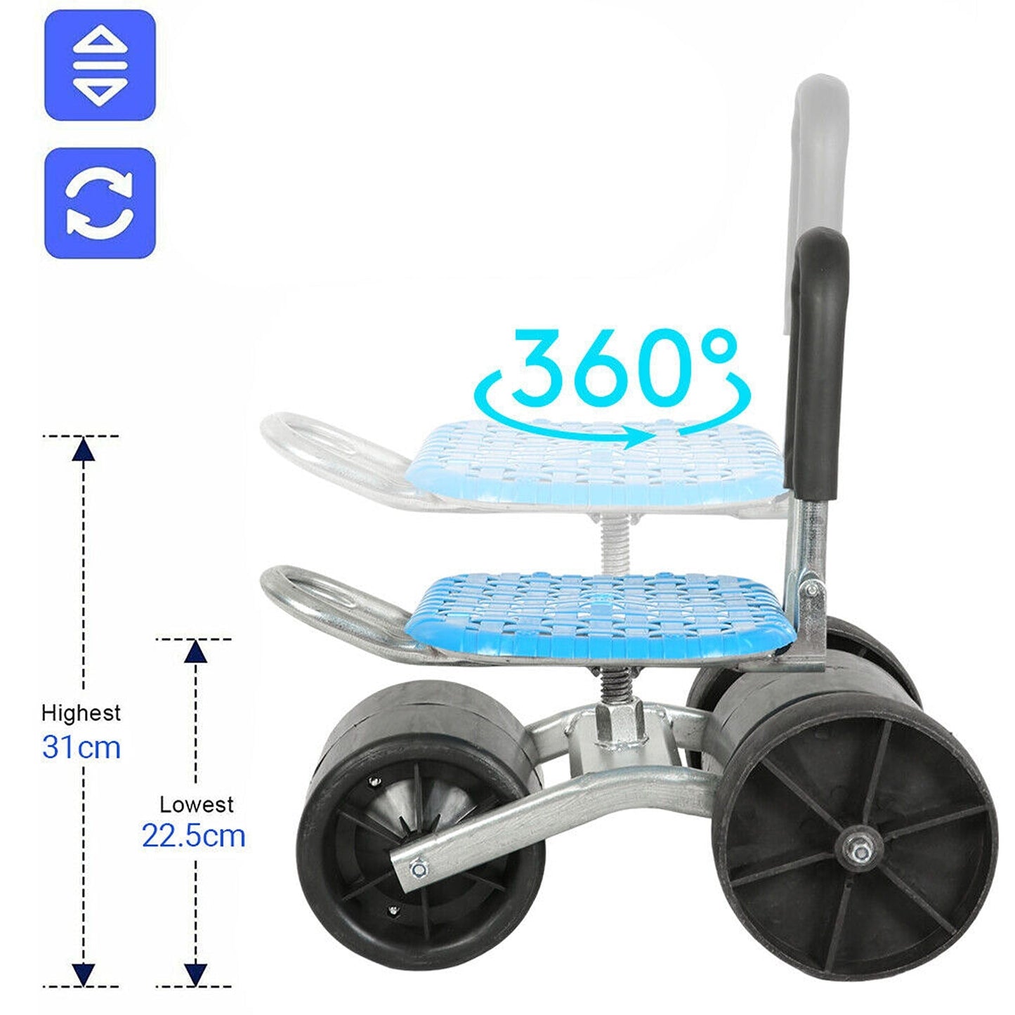 Adjustable Rolling Garden Stool with Wheels 4-Wheel Kneeler Tool