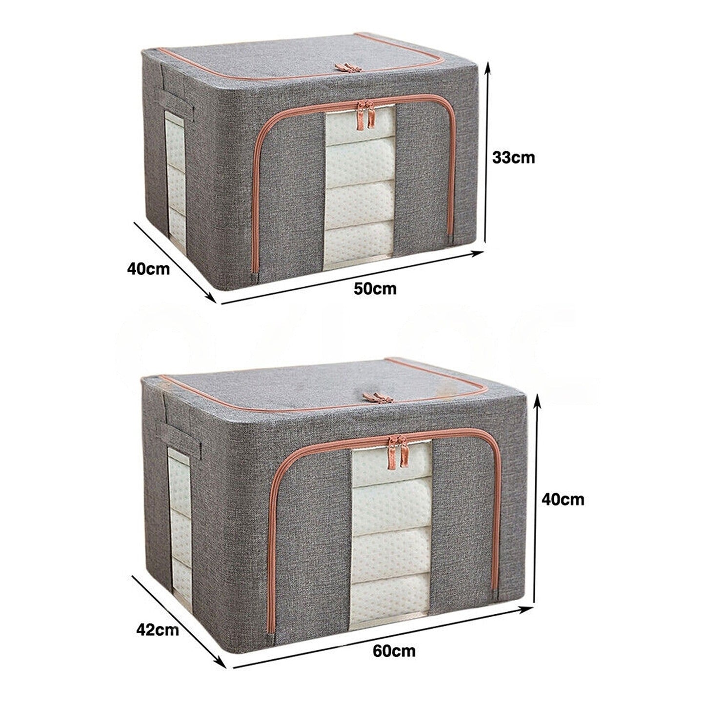 Grey Foldable Storage Box with Crushed Steel Frame Clothes Quilt Toys Organizer