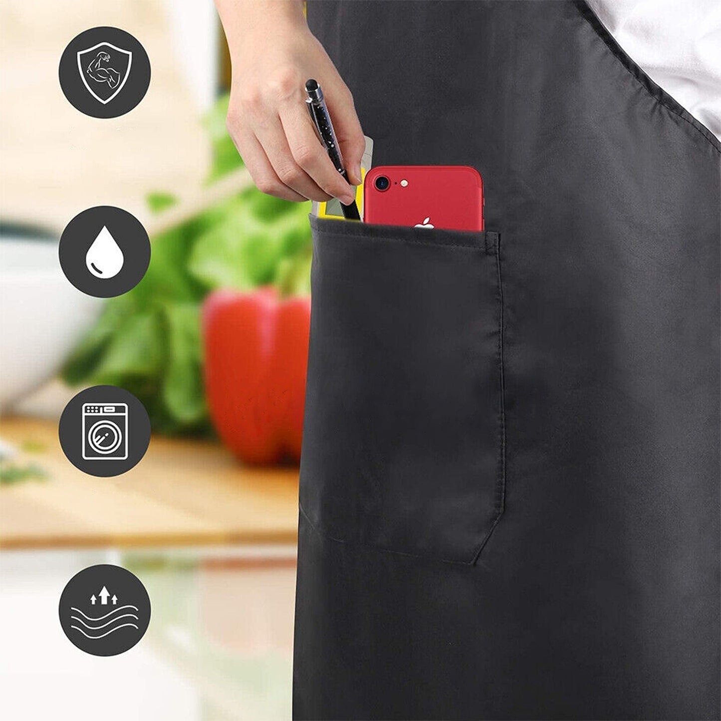 Durable Plain Chef Apron with Pocket Washable Kitchen Bib
