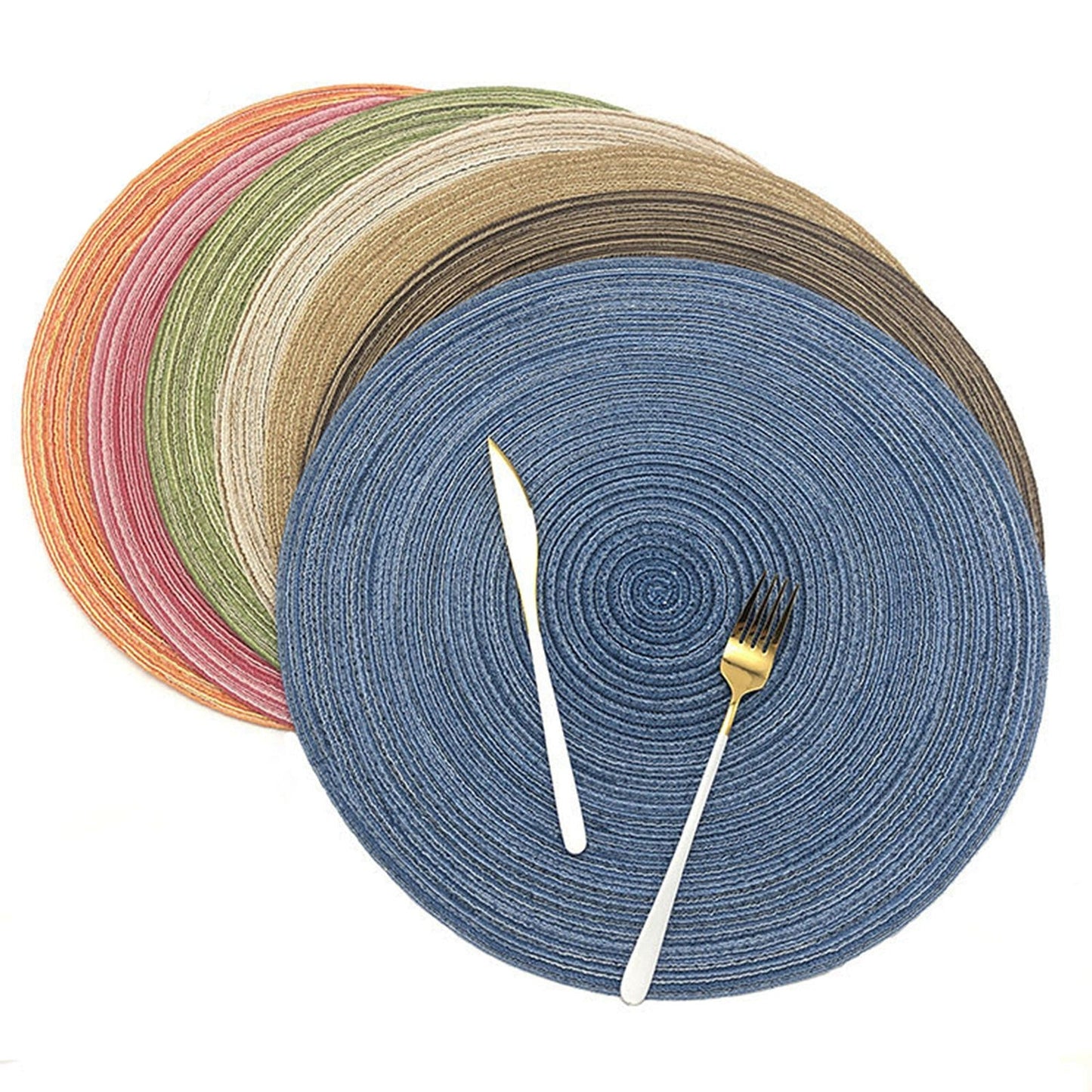 4pcs Non-Slip Jacquard-Weaved Round Placemats for Dining Table