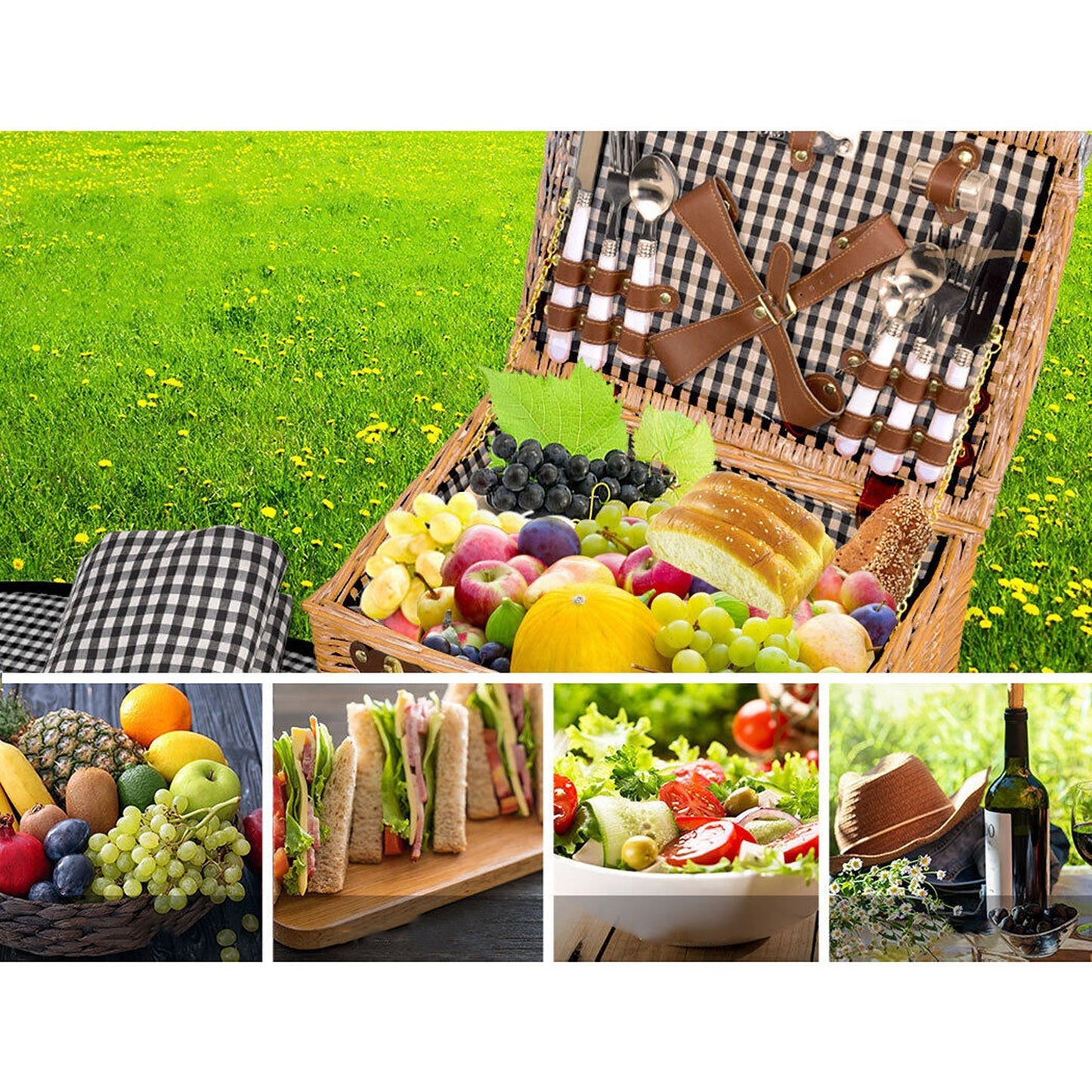 Deluxe Picnic Basket Set for 4 Outdoor Blanket and Willow Storage for Gifts