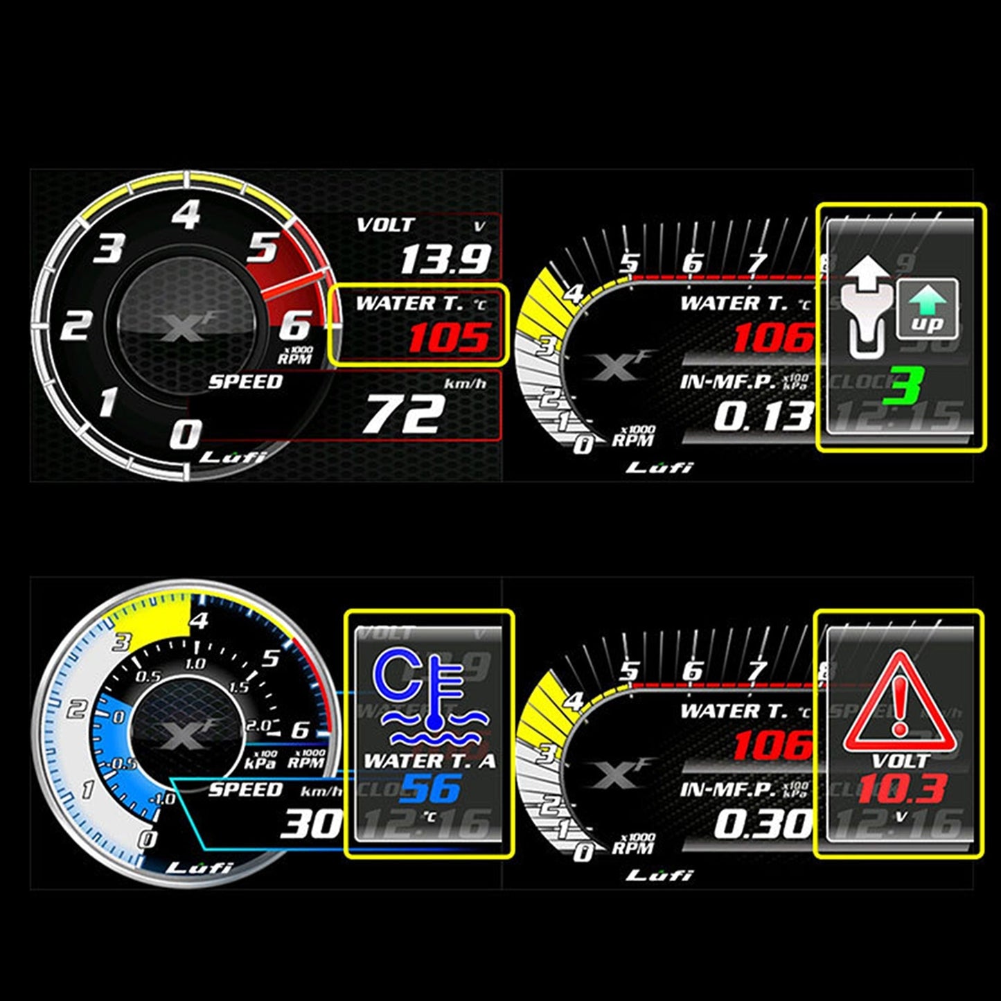 Lufi XF2 Multi-Functional OBD2 Gauge with Boost Water Oil Temp and Scanner