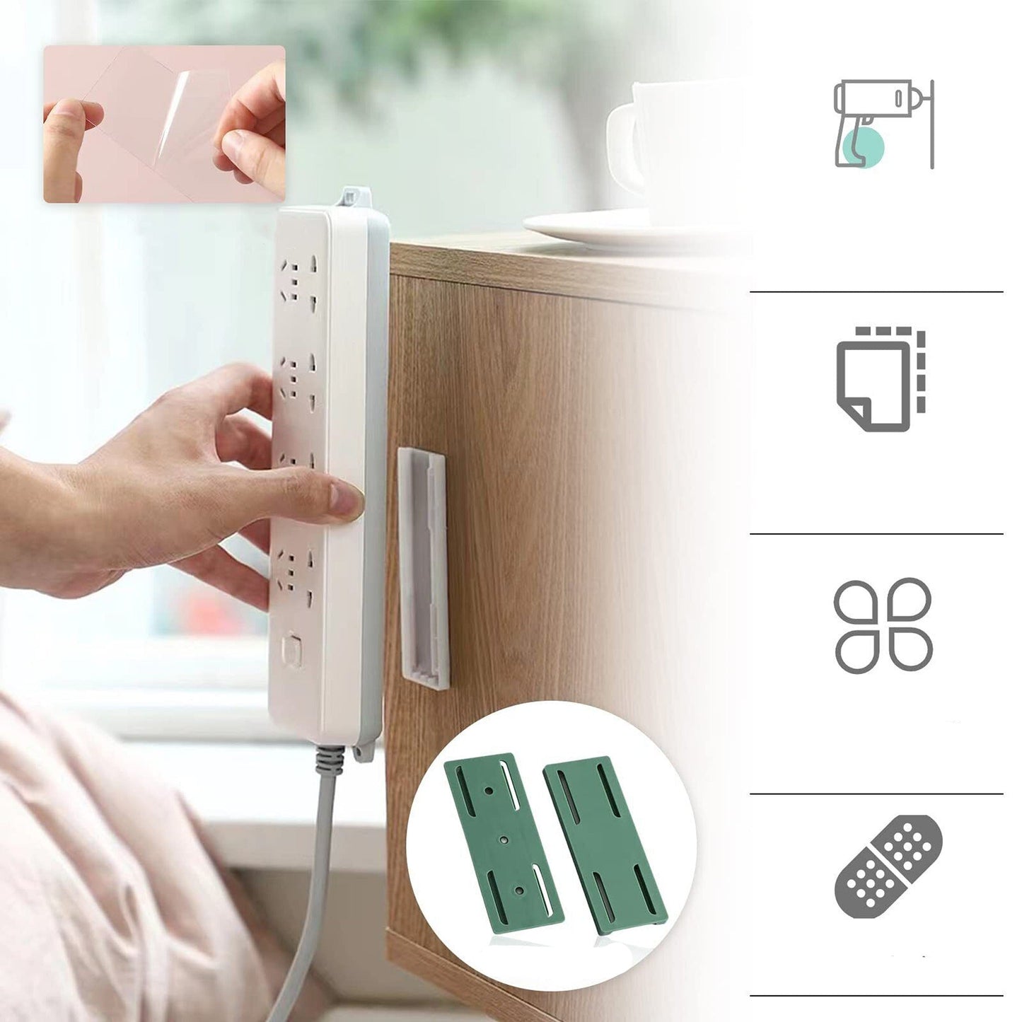 4pcs Wall Desk Socket Fixer Self-Adhesive Holder