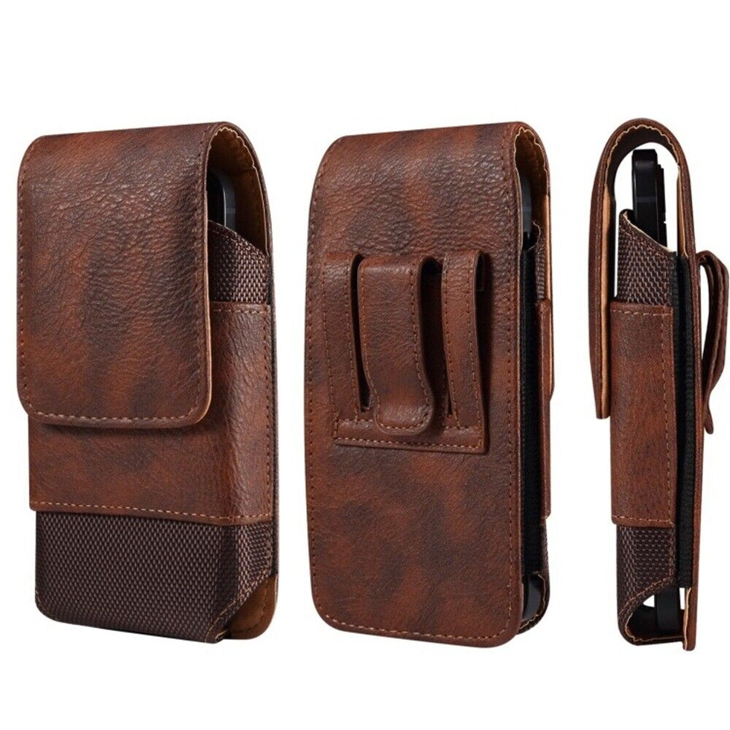 Mobile Phone Holster Pouch with Belt Clip for Men Brown
