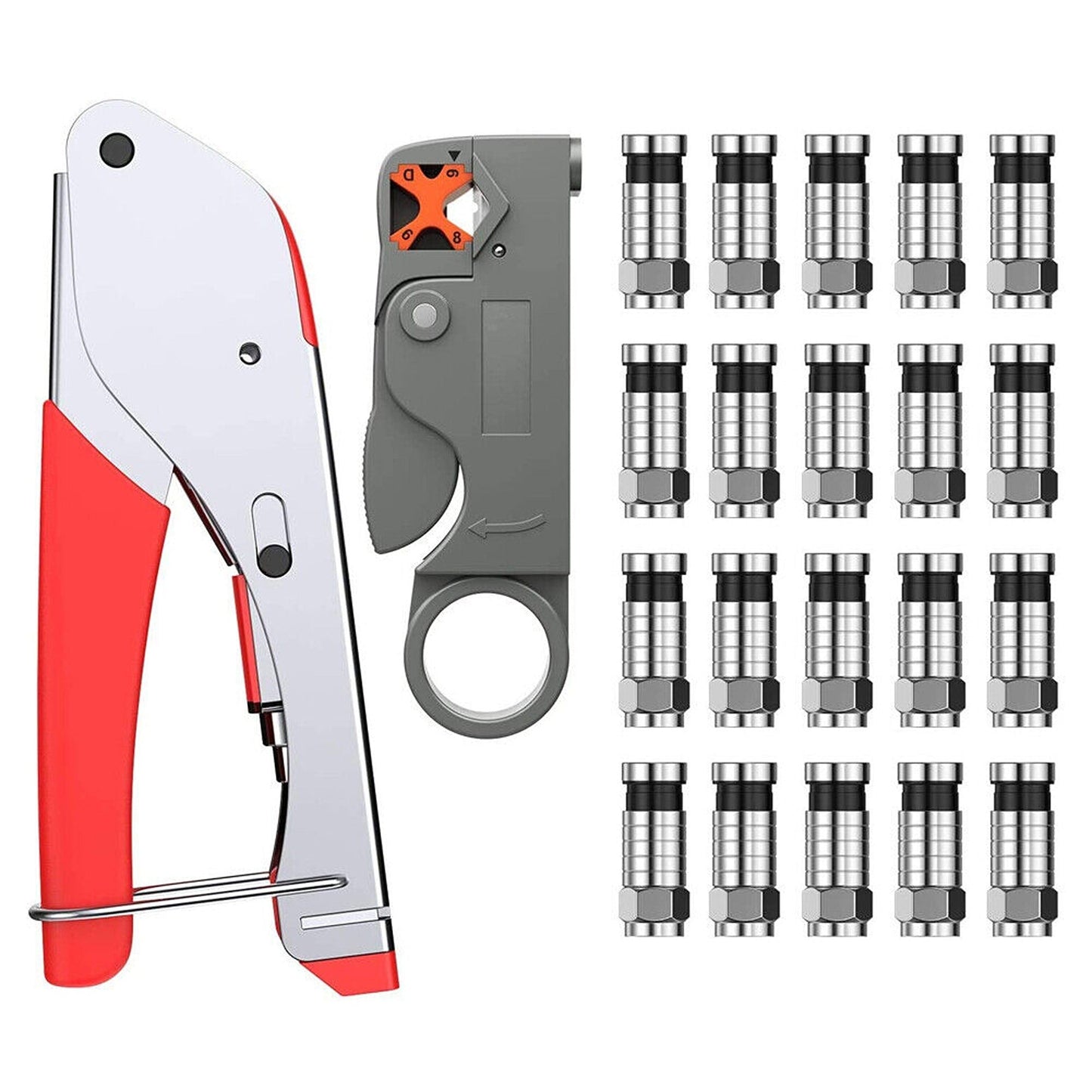 Coaxial Cable Crimping Tool Set F-Type Compression Stripper and Crimper