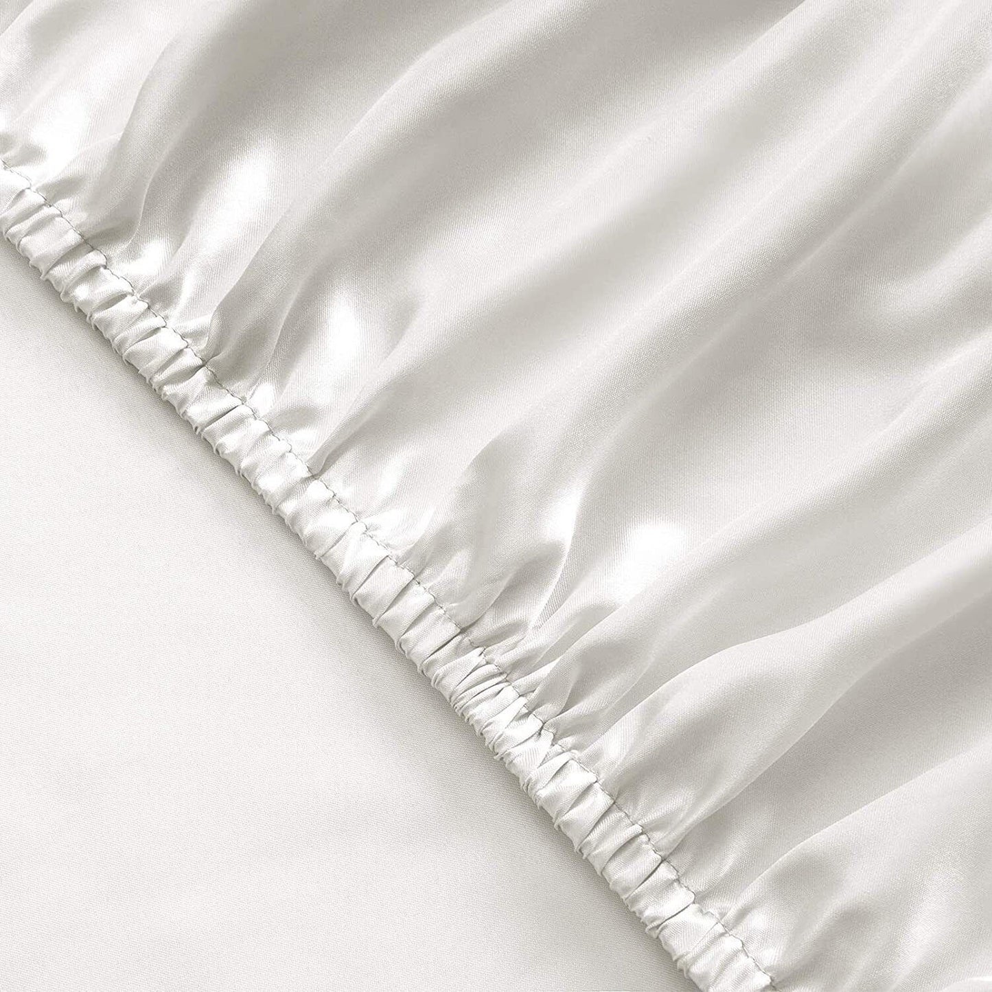 White Double Queen King Silk Satin Sheet Set Flat Fitted Sheet And Pillowcase