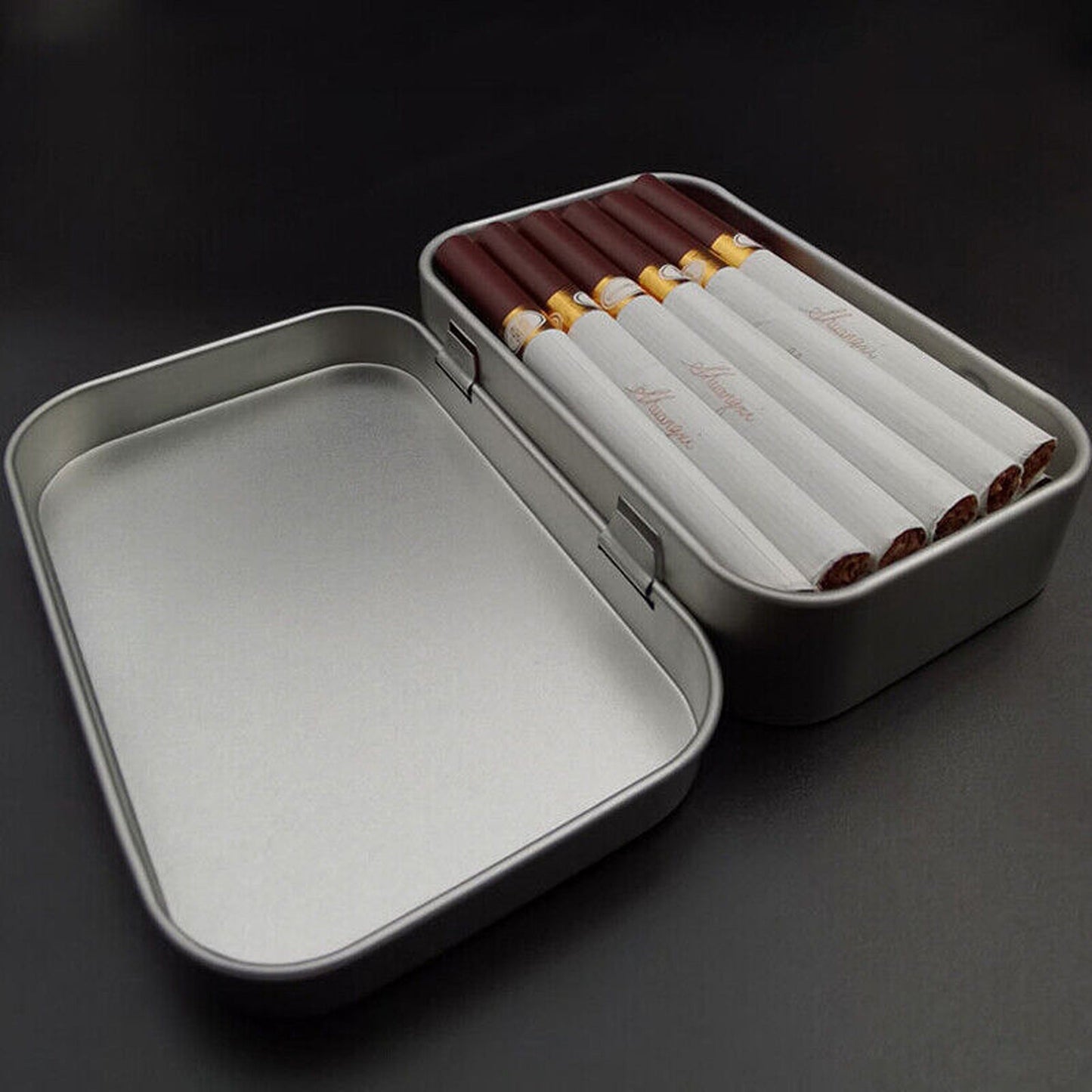 Set of 6 Metal Hinged Tin Boxes for Small Storage Solutions