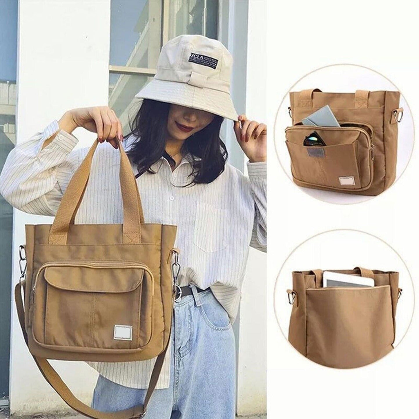 Large Nylon Waterproof Handbags with Zipper Women Shoulder Messenger Bag