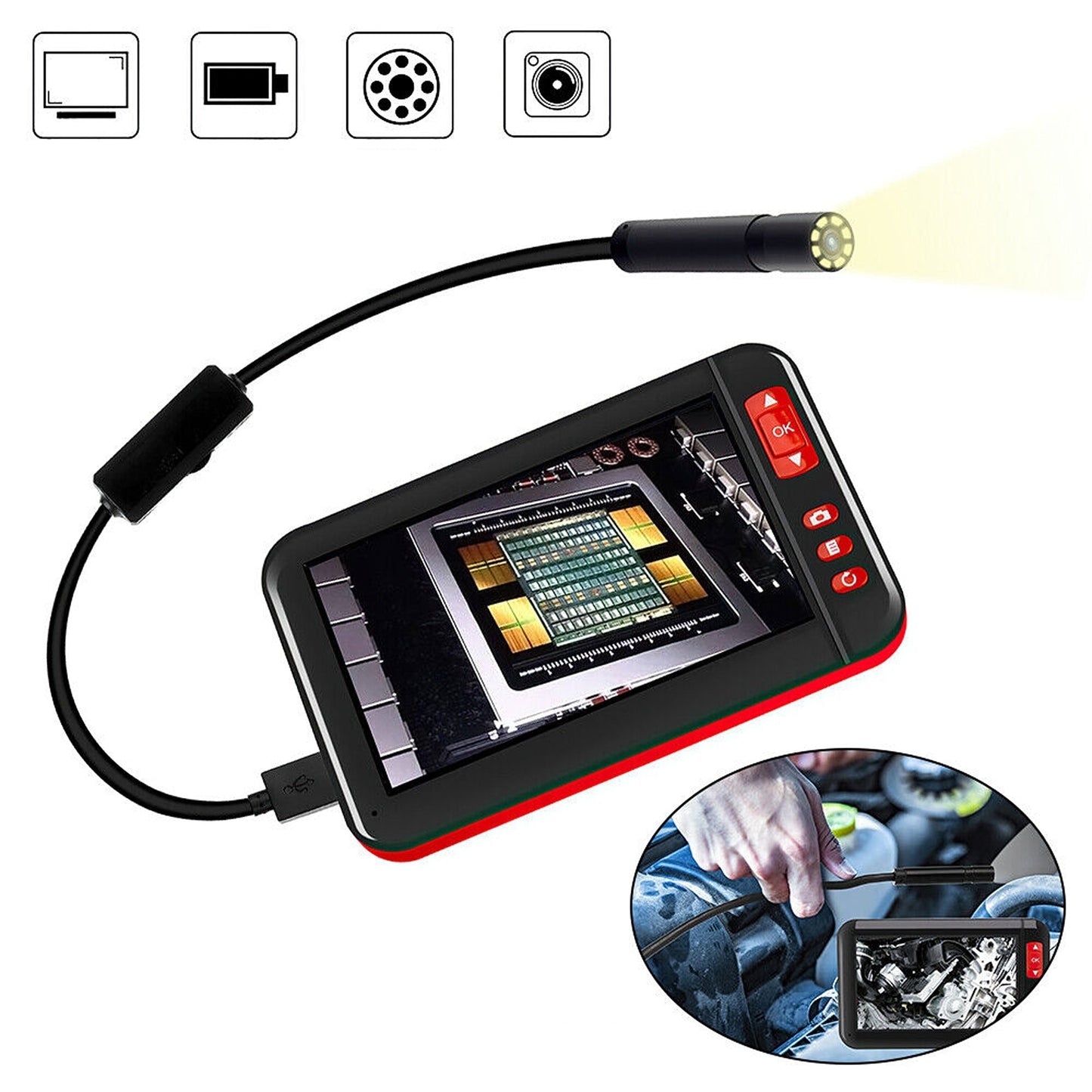 Industrial Endoscope with 4.3in HD Screen 1080P Borescope Inspection Camera