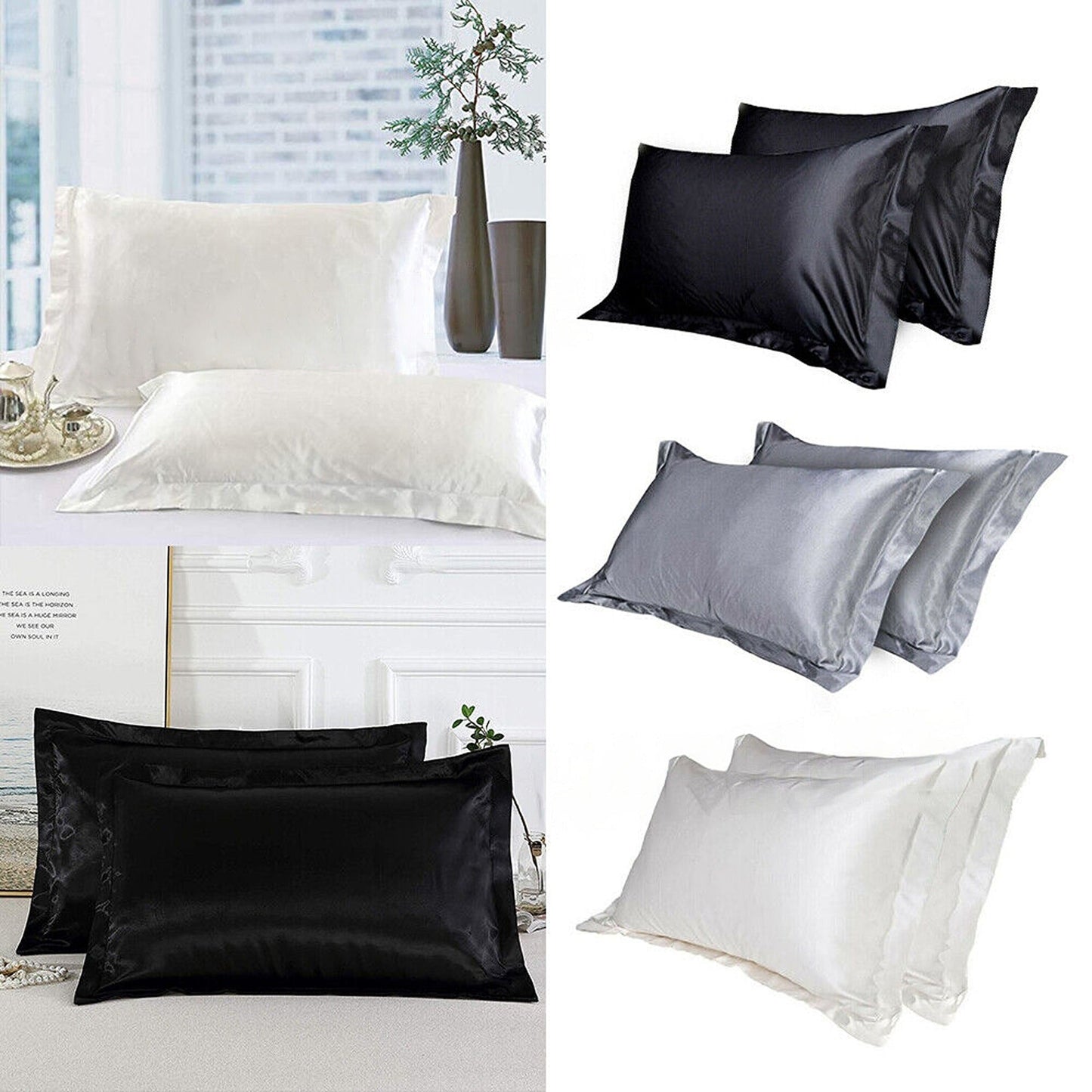 2pcs Silk Satin Bedding Pillowcases Smooth Soft Standard Cover