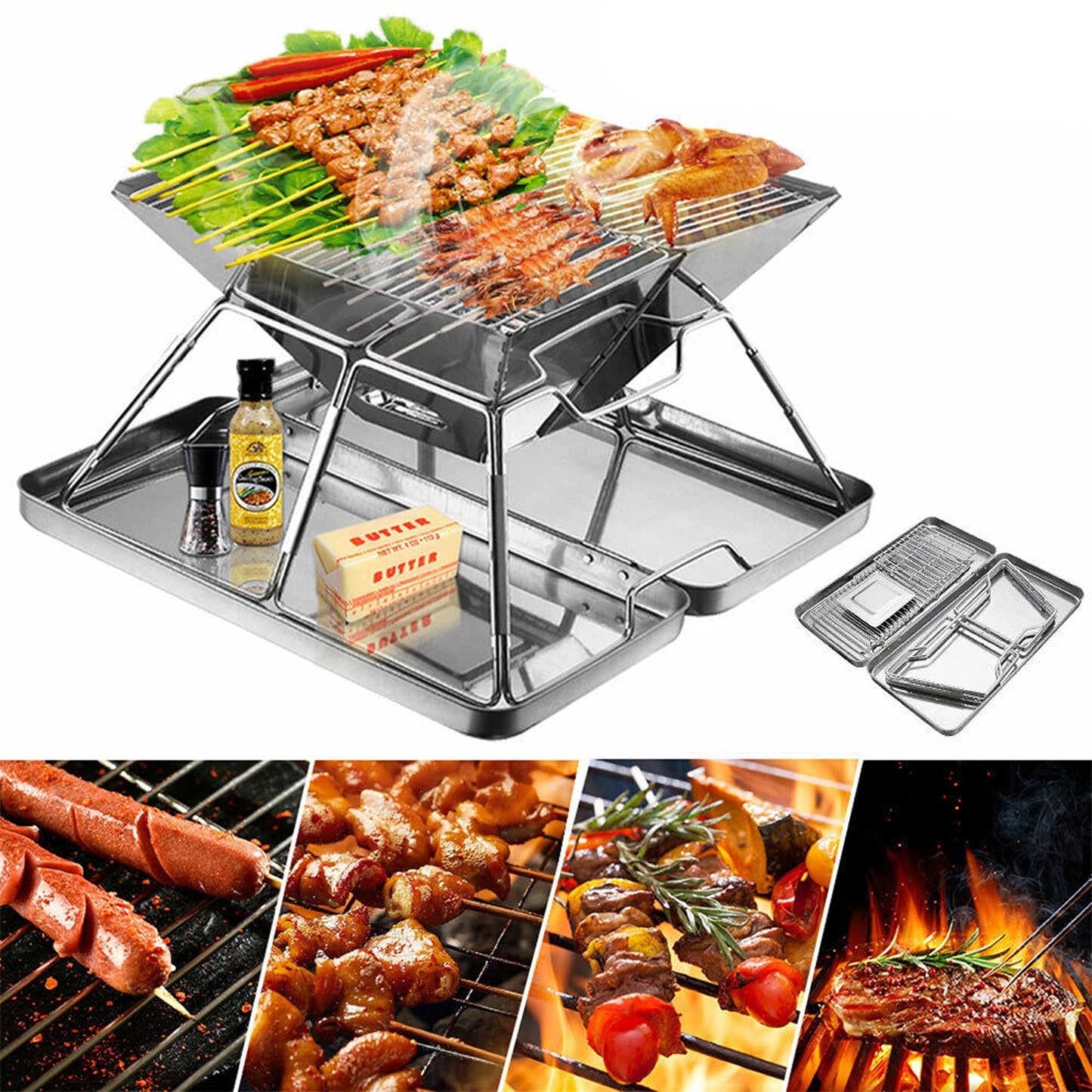 Portable Steel Barbecue BBQ Grill for Outdoor Camping