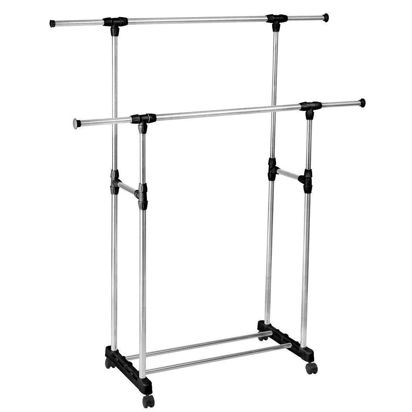Adjustable Double Stainless Clothes Rack Garment Cloth Hanger with Holder