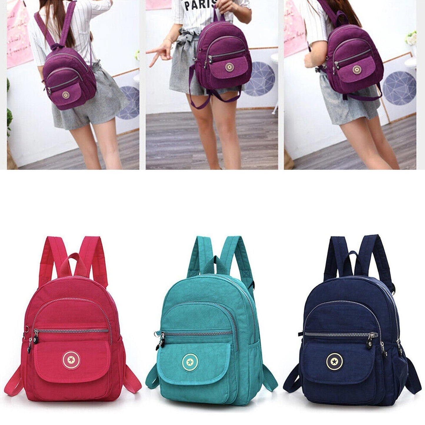 Casual Waterproof Nylon Rucksack Small Travel Backpack Women Shoulder Handbag