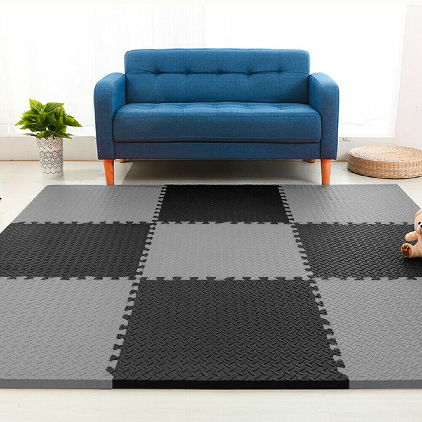 4pcs Heavy Duty Gym Flooring EVA Foam Mat Interlocking Tiles in Black and Grey